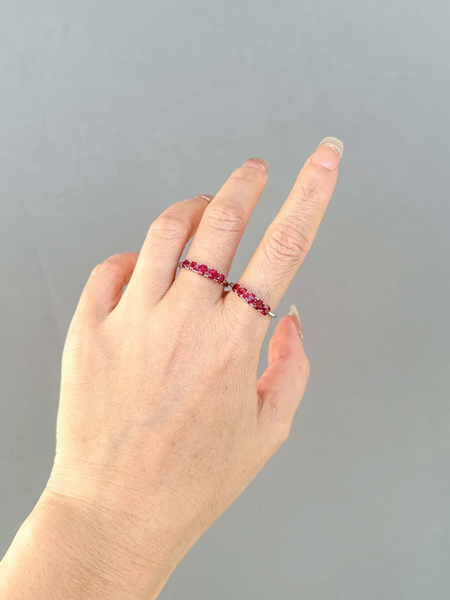 Bright Pink Red Spinel Stacking Band - 14K Gold - R5085