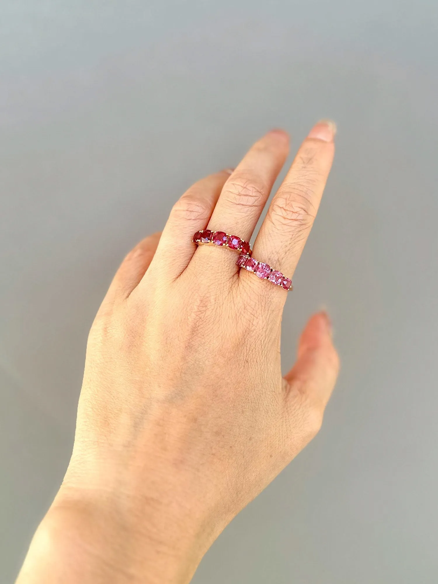 Bright Pink Red Spinel Stacking Band - 14K Gold - R5085