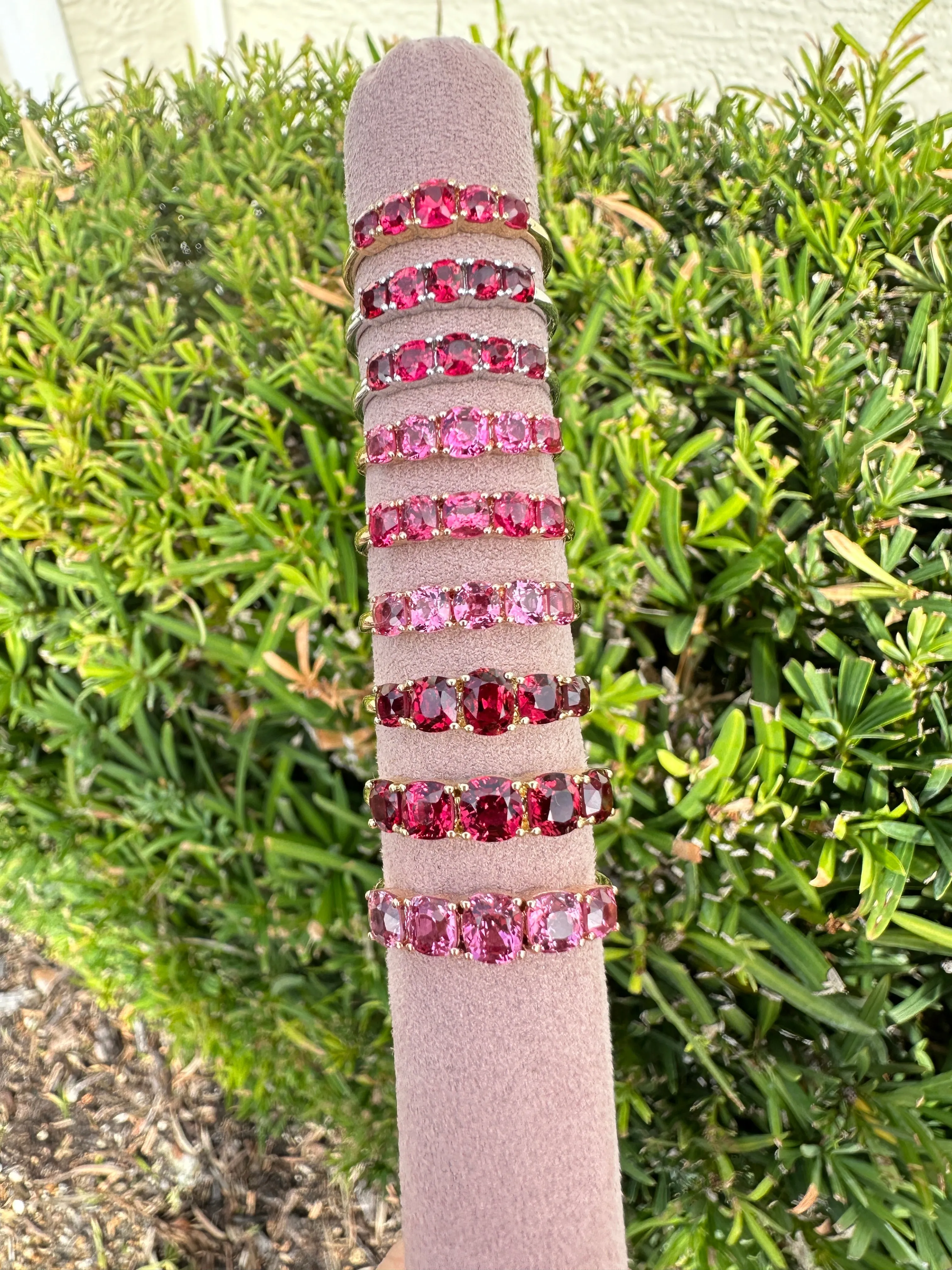 Bright Pink Red Spinel Stacking Band - 14K Gold - R5085