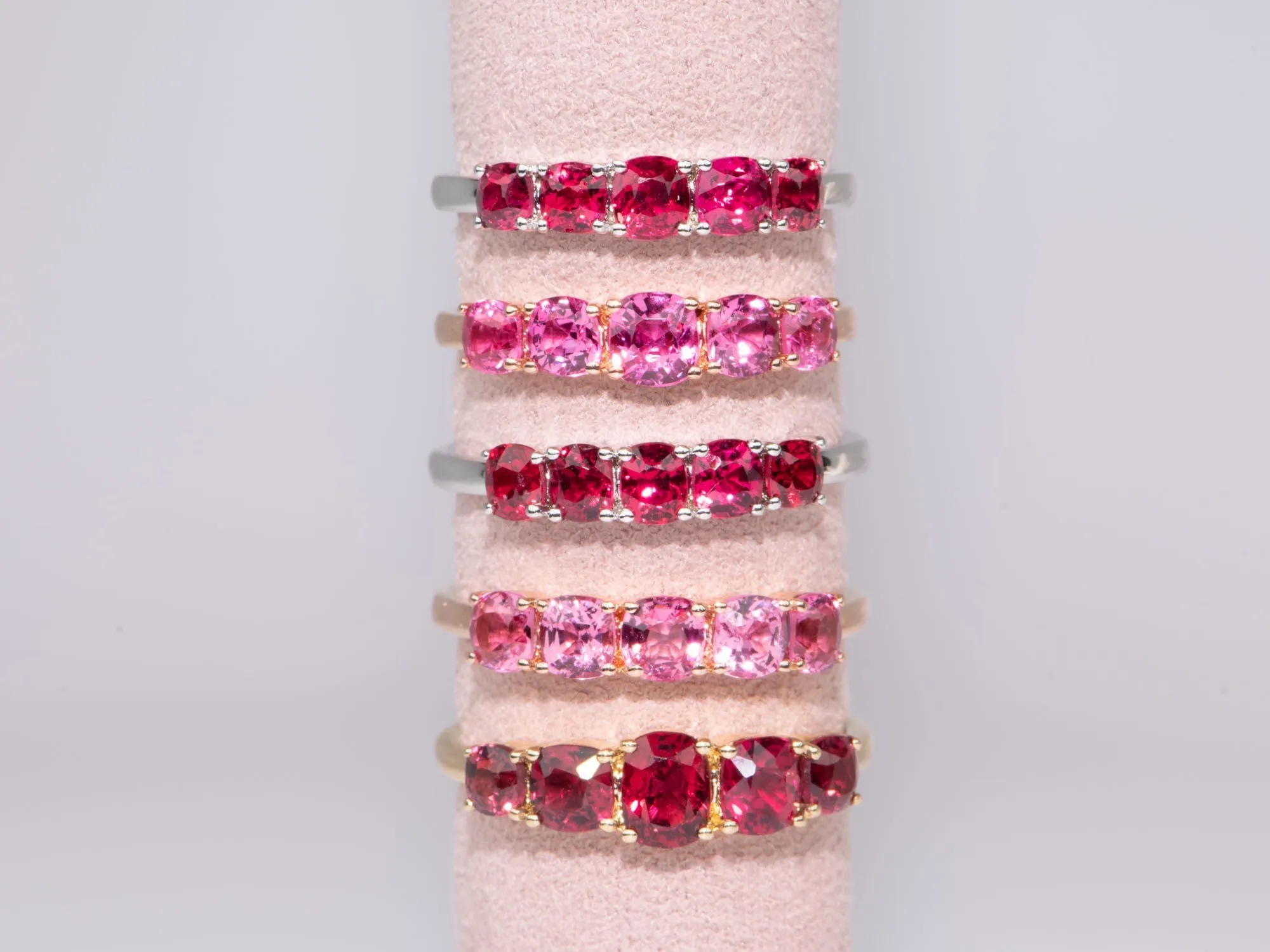 Bright Pink Red Spinel Stacking Band - 14K Gold - R5085