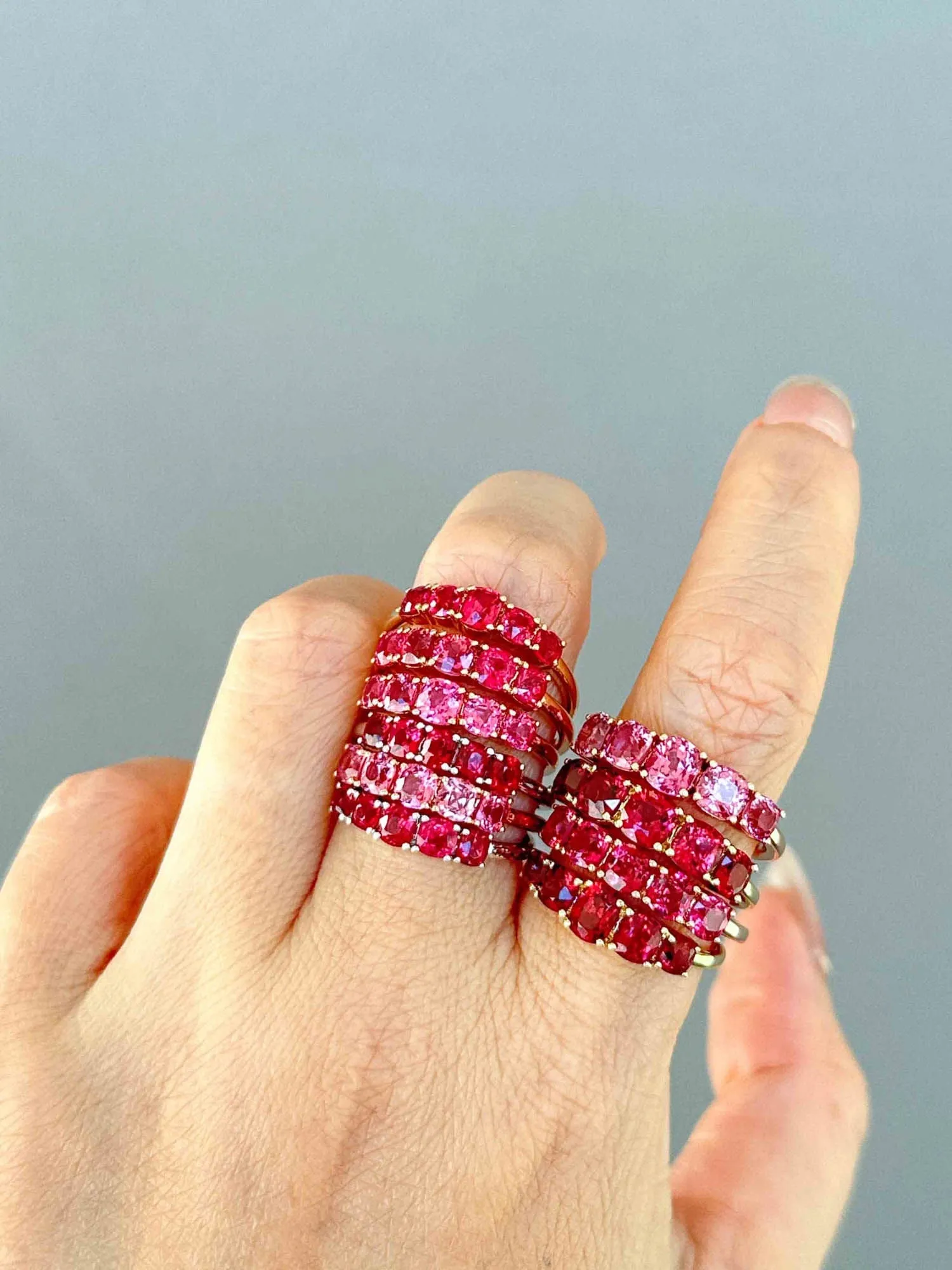 Bright Pink Red Spinel Stacking Band - 14K Gold - R5085