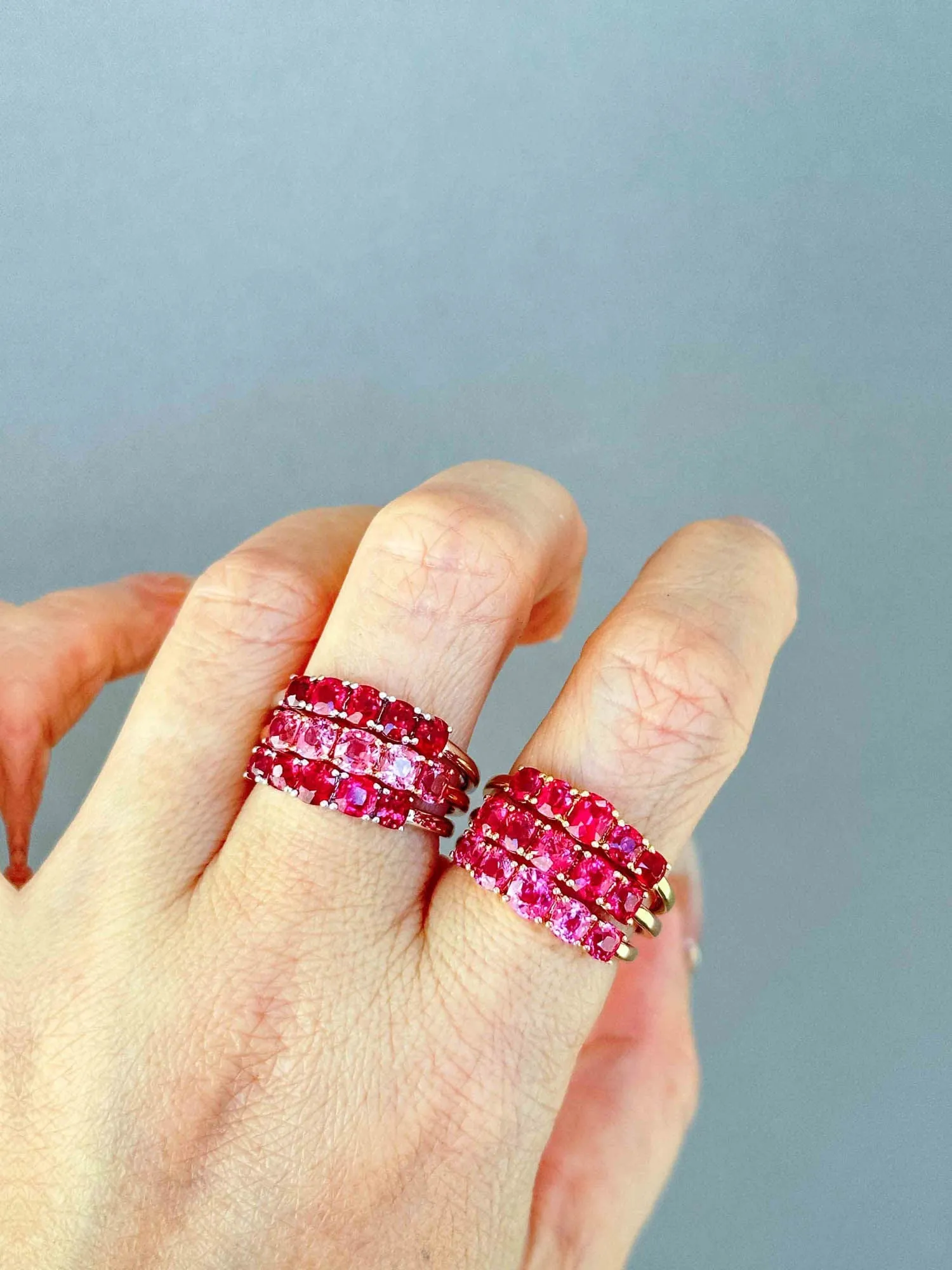 Bright Pink Red Spinel Stacking Band - 14K Gold - R5085