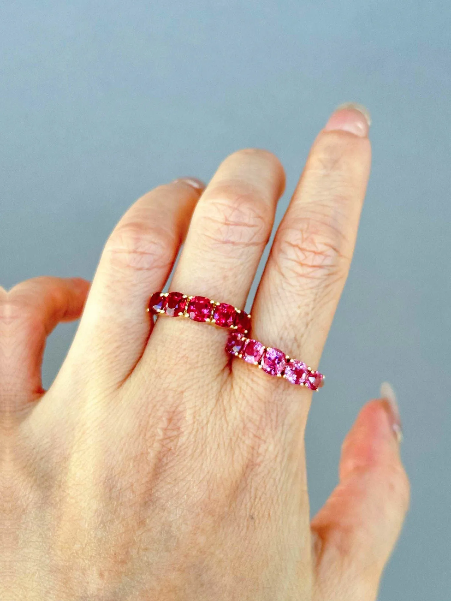 Bright Pink Red Spinel Stacking Band - 14K Gold - R5085