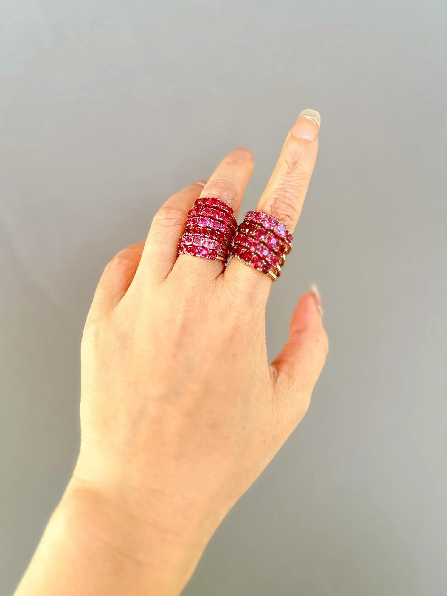 Bright Pink Red Spinel Stacking Band - 14K Gold - R5085