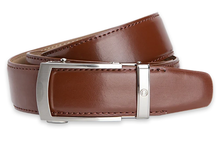 Brown Dress Belt with Vetica Pattern, 1.375-inch Strap