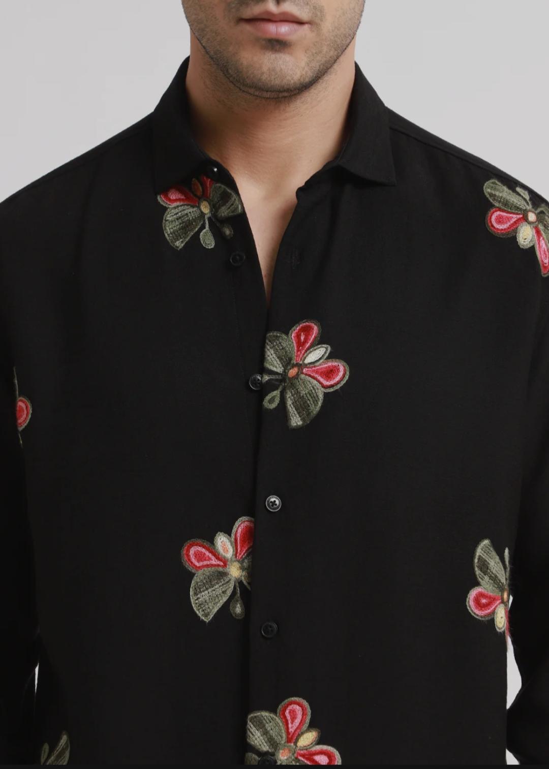 Butterfly embroidered shirt, black, -SEO-friendly result