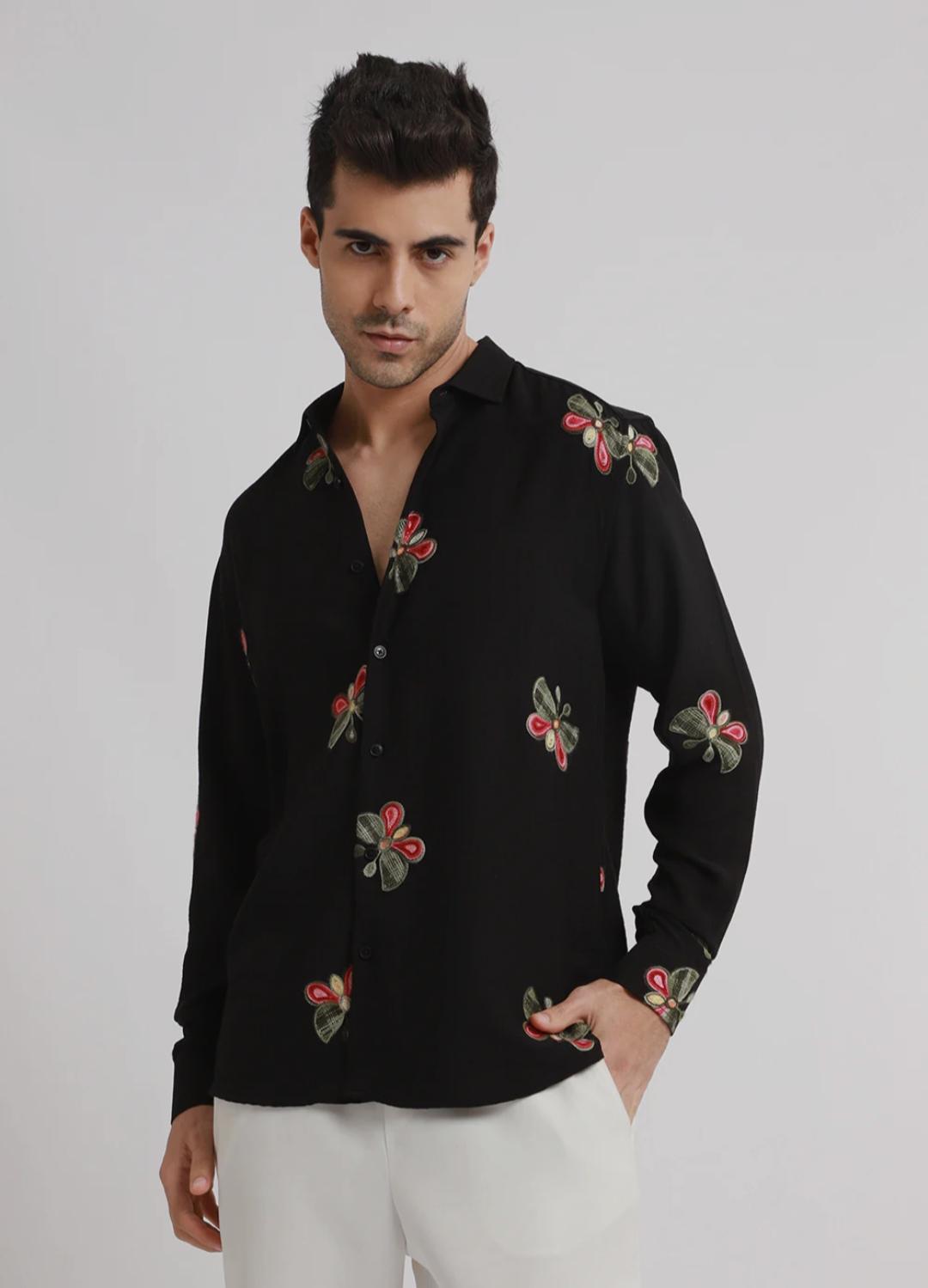 Butterfly embroidered shirt, black, -SEO-friendly result