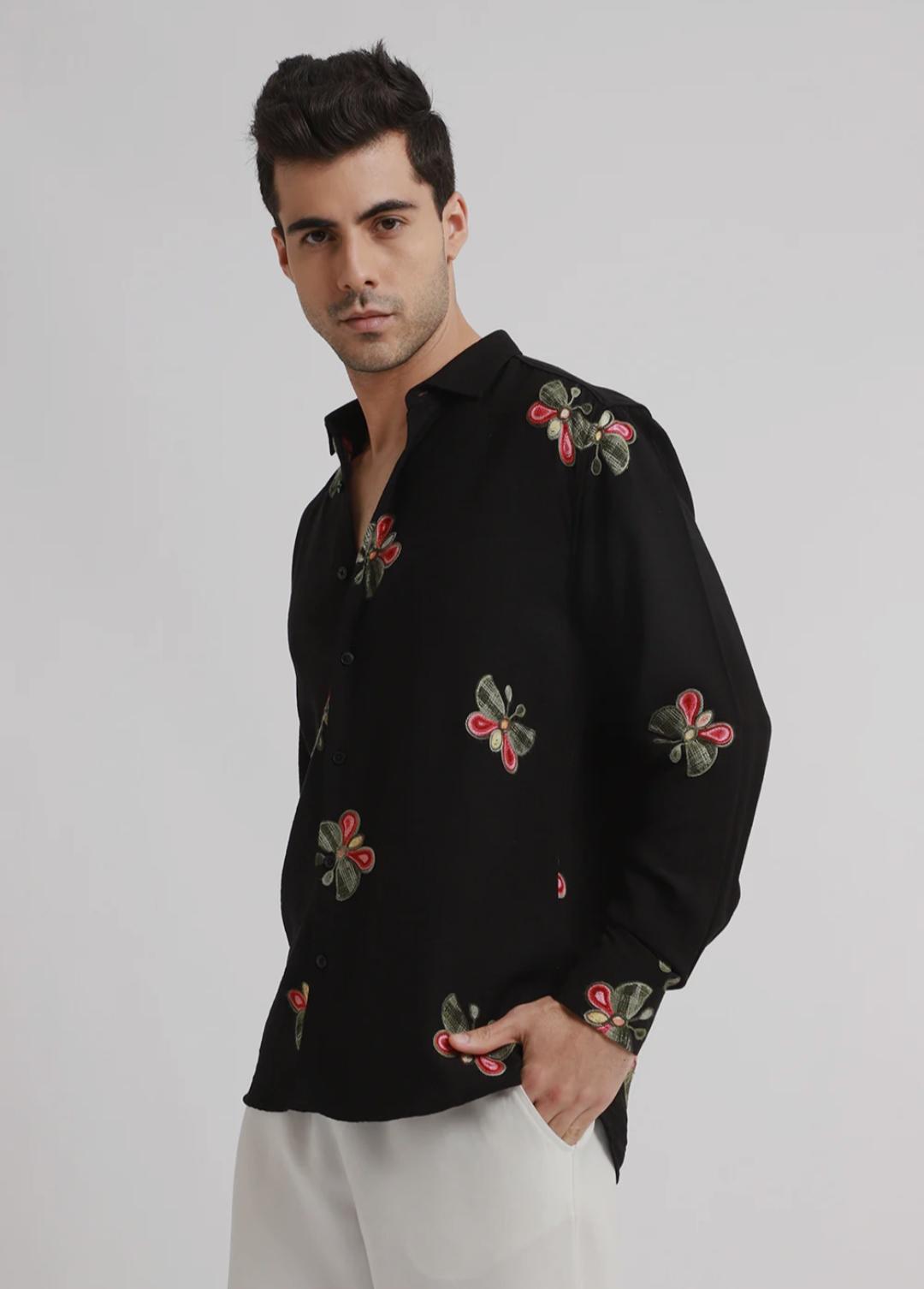 Butterfly embroidered shirt, black, -SEO-friendly result