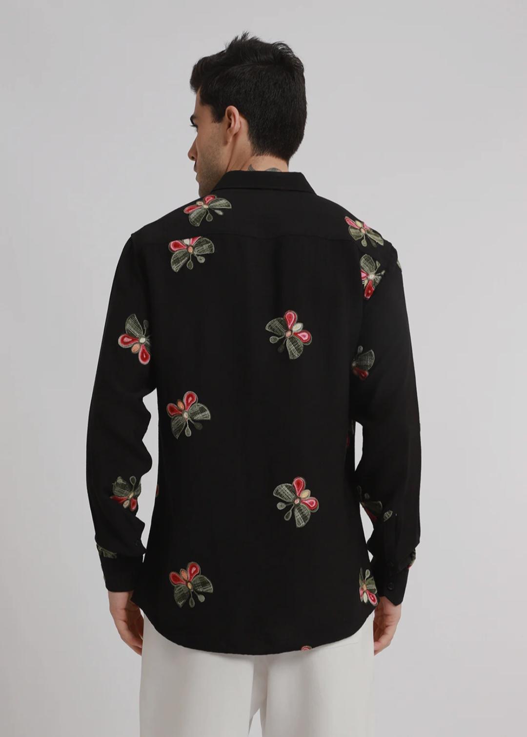 Butterfly embroidered shirt, black, -SEO-friendly result