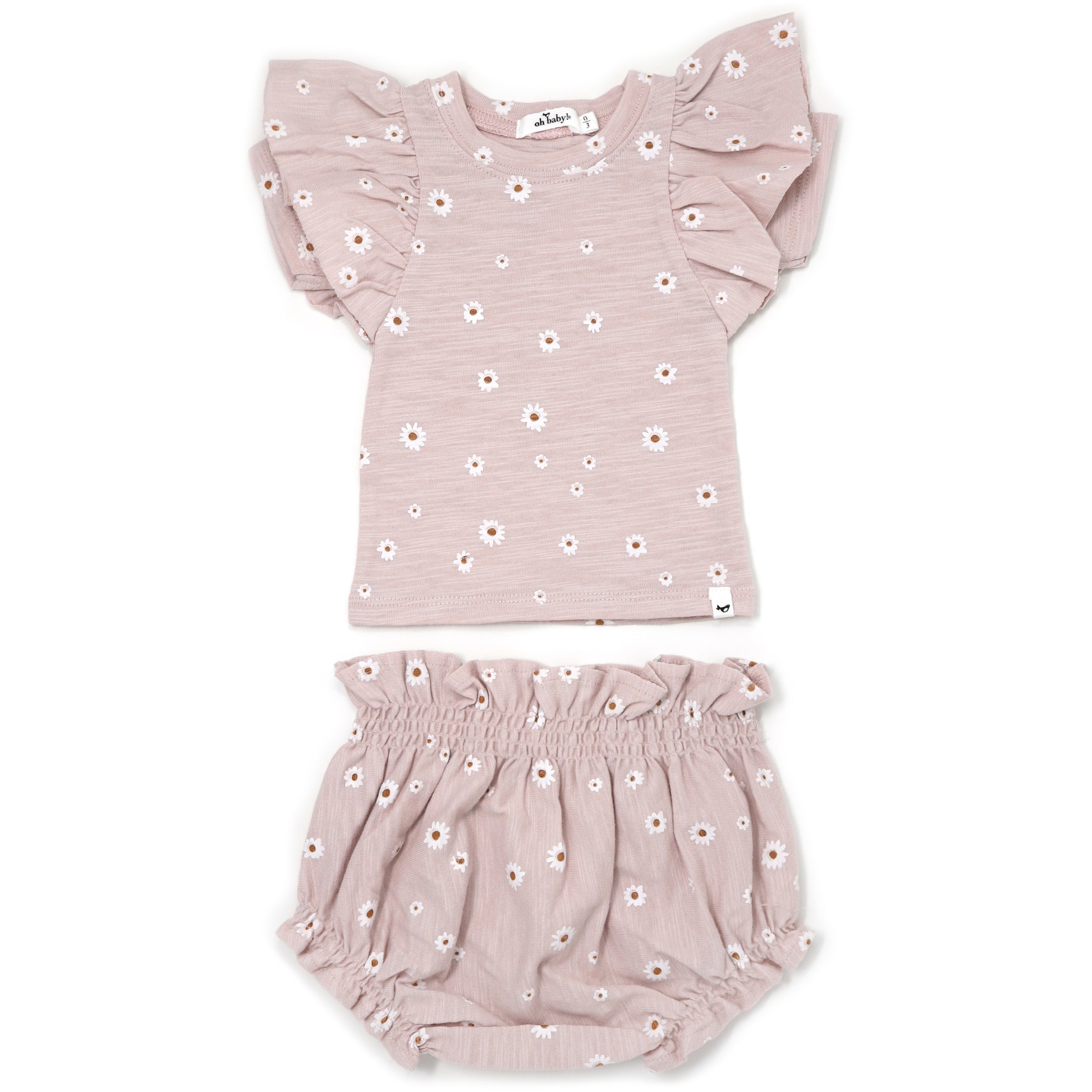 Butterfly Short Sleeve Tee and Tushie set - Mini Daisies White Print - Blush