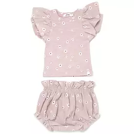 Butterfly Short Sleeve Tee and Tushie set - Mini Daisies White Print - Blush