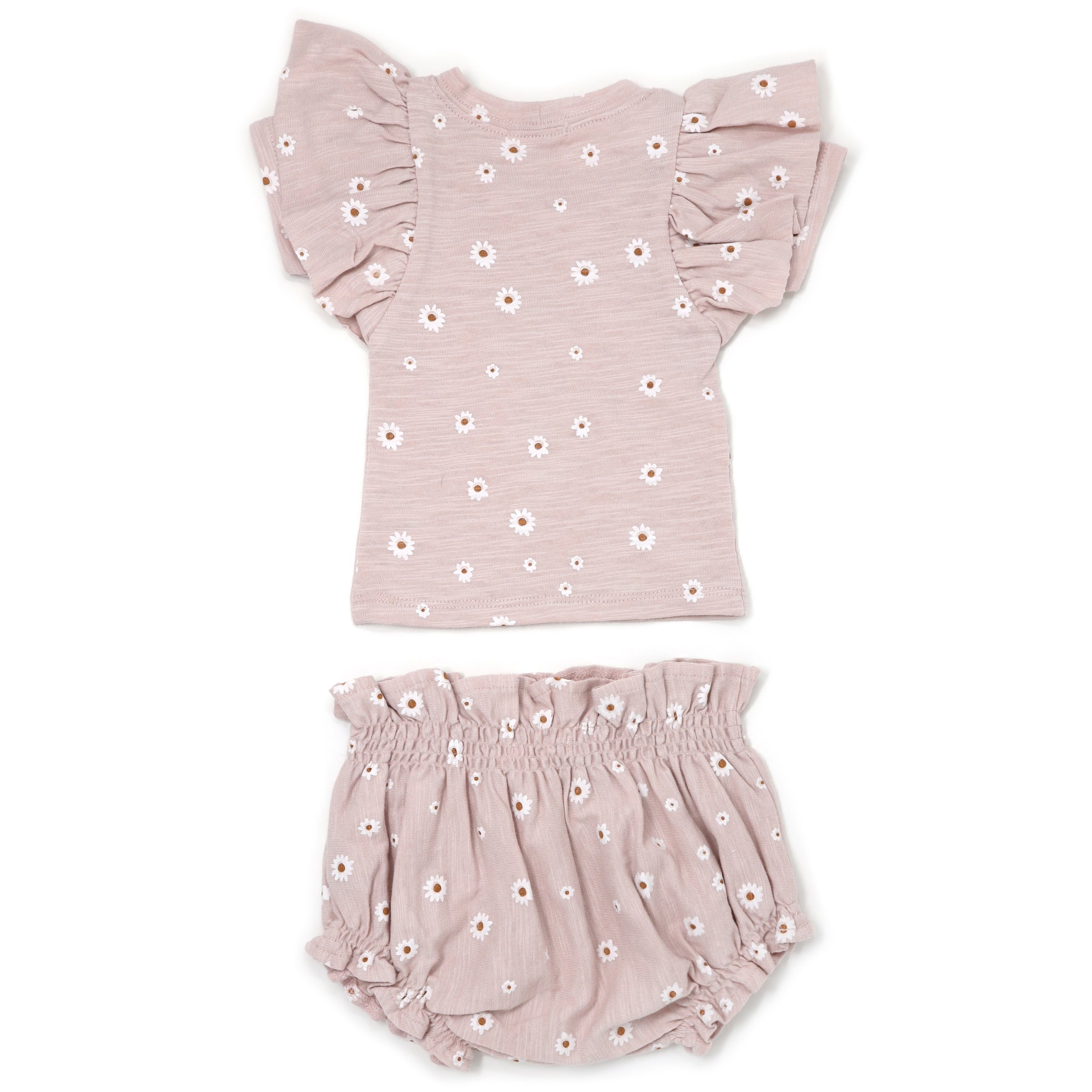 Butterfly Short Sleeve Tee and Tushie set - Mini Daisies White Print - Blush