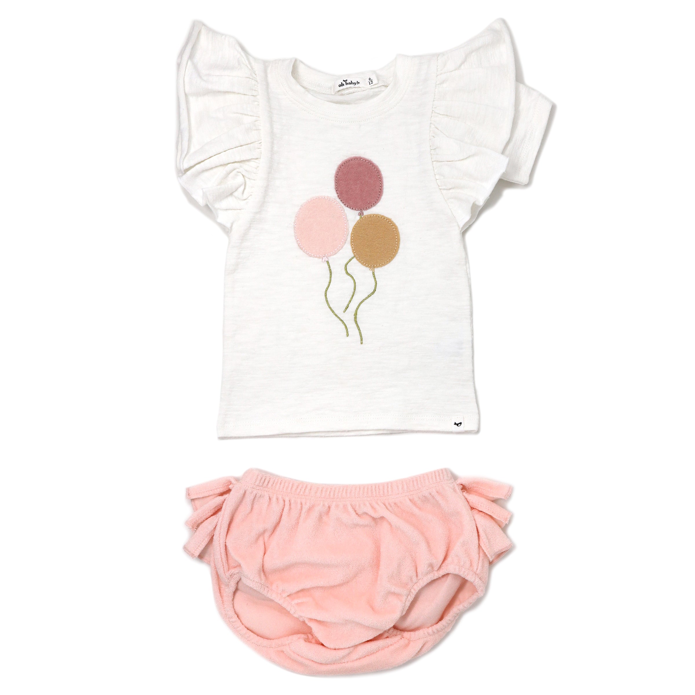 Butterfly Slub Tee with Terry Tushie - Balloons - Pale Pink