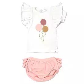 Butterfly Slub Tee with Terry Tushie - Balloons - Pale Pink