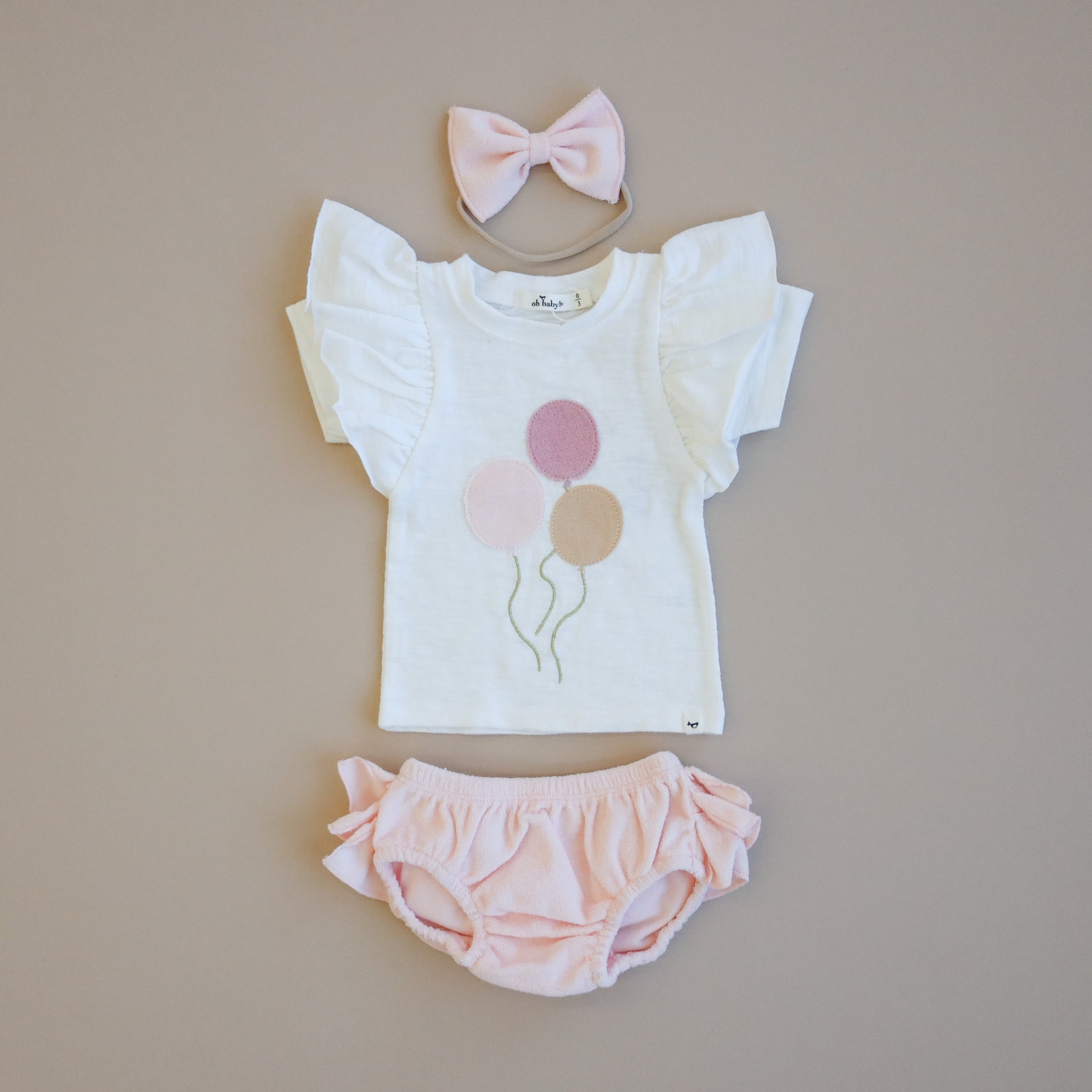 Butterfly Slub Tee with Terry Tushie - Balloons - Pale Pink