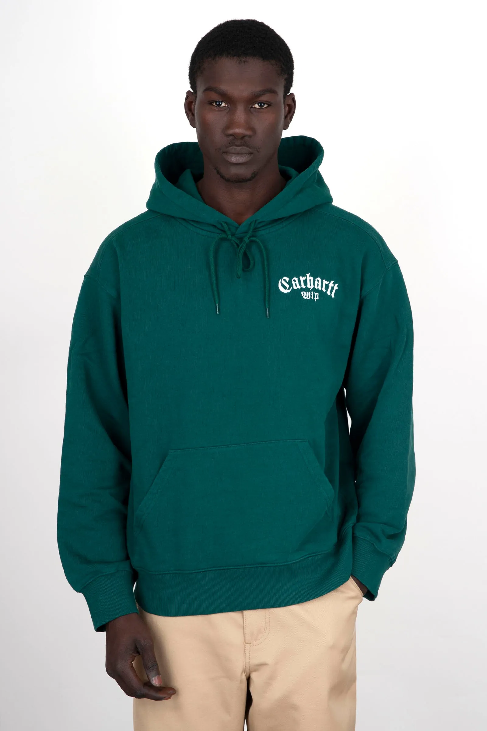 Carhartt Wip Felpa Hooded Onyx Script Verde Uomo