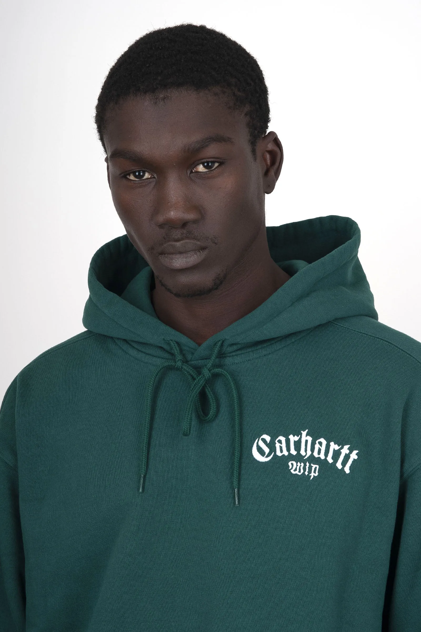 Carhartt Wip Felpa Hooded Onyx Script Verde Uomo