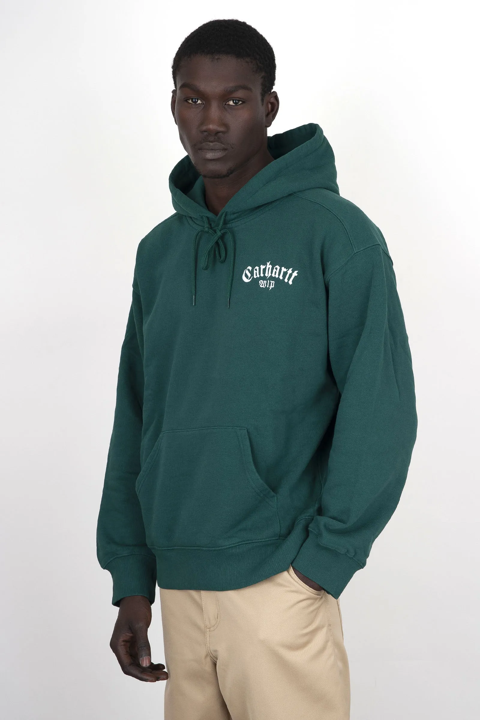 Carhartt Wip Felpa Hooded Onyx Script Verde Uomo