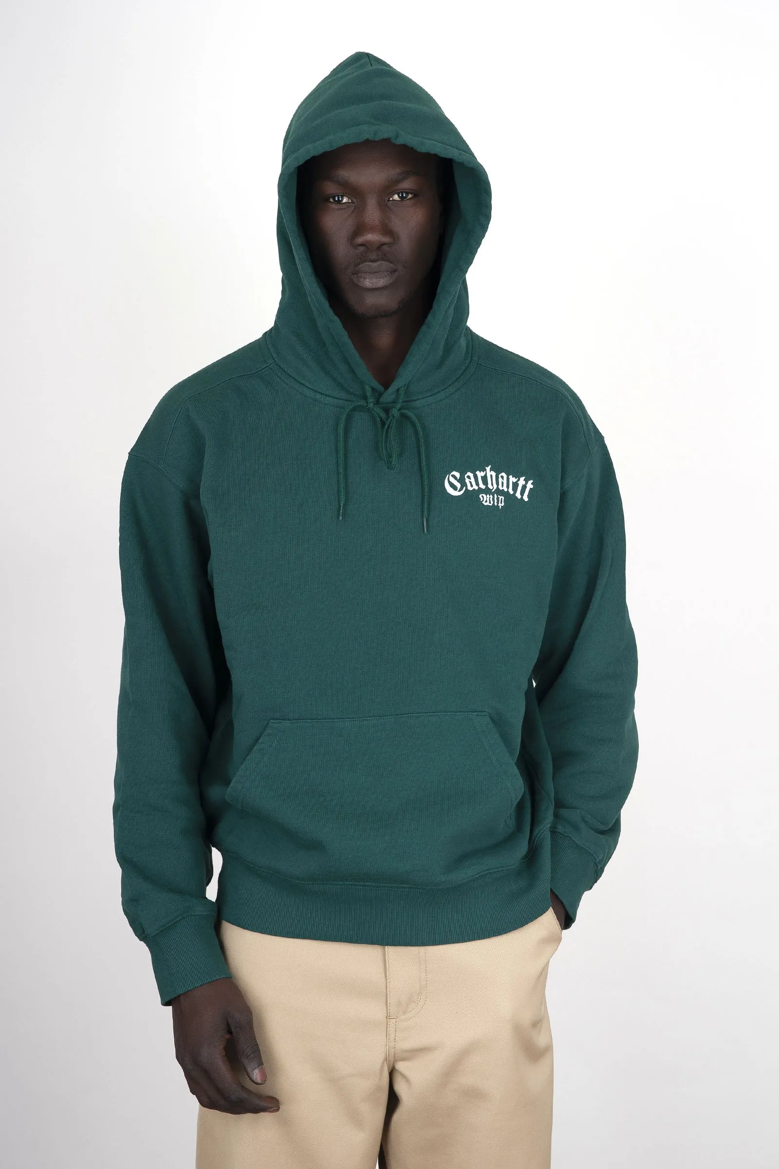 Carhartt Wip Felpa Hooded Onyx Script Verde Uomo