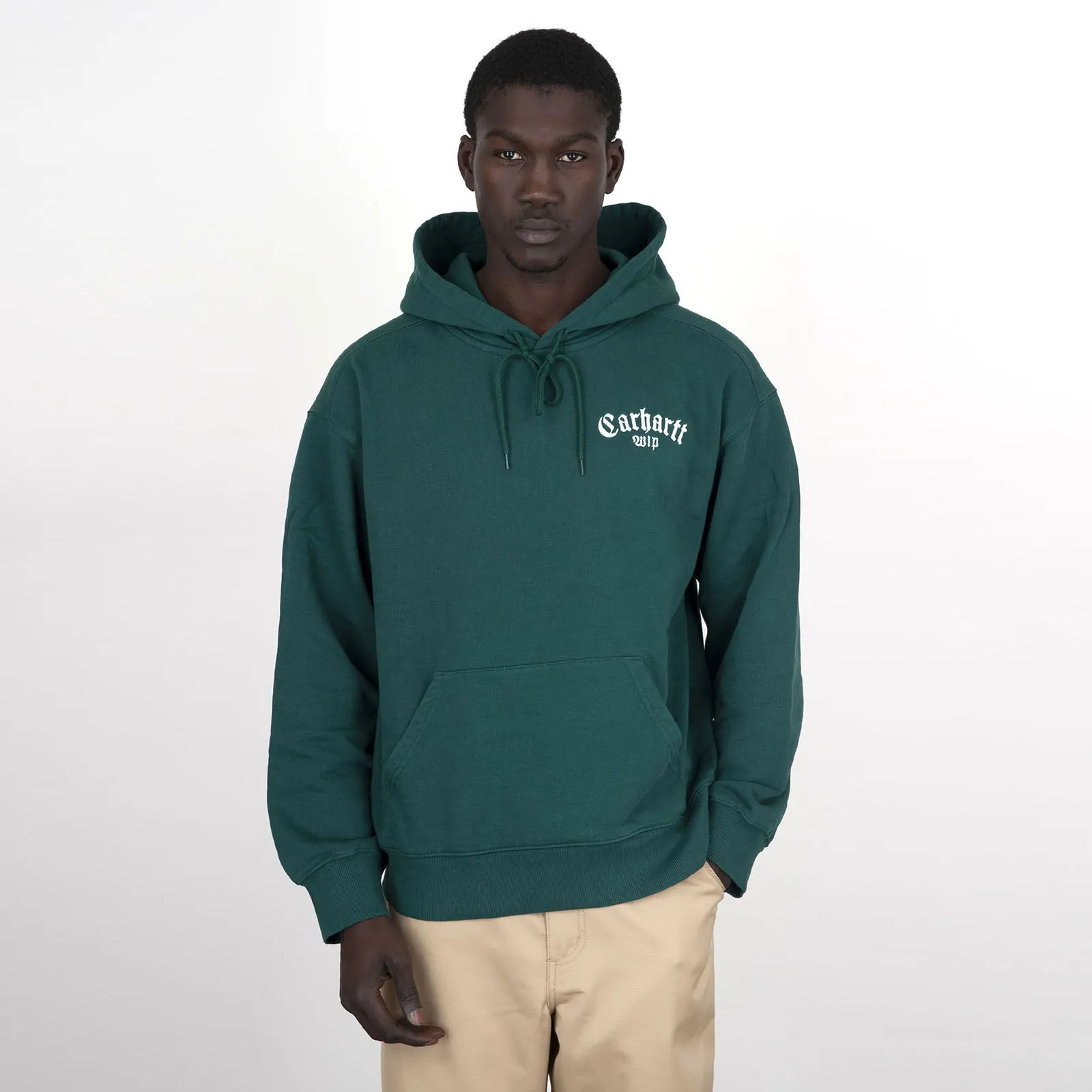 Carhartt Wip Felpa Hooded Onyx Script Verde Uomo