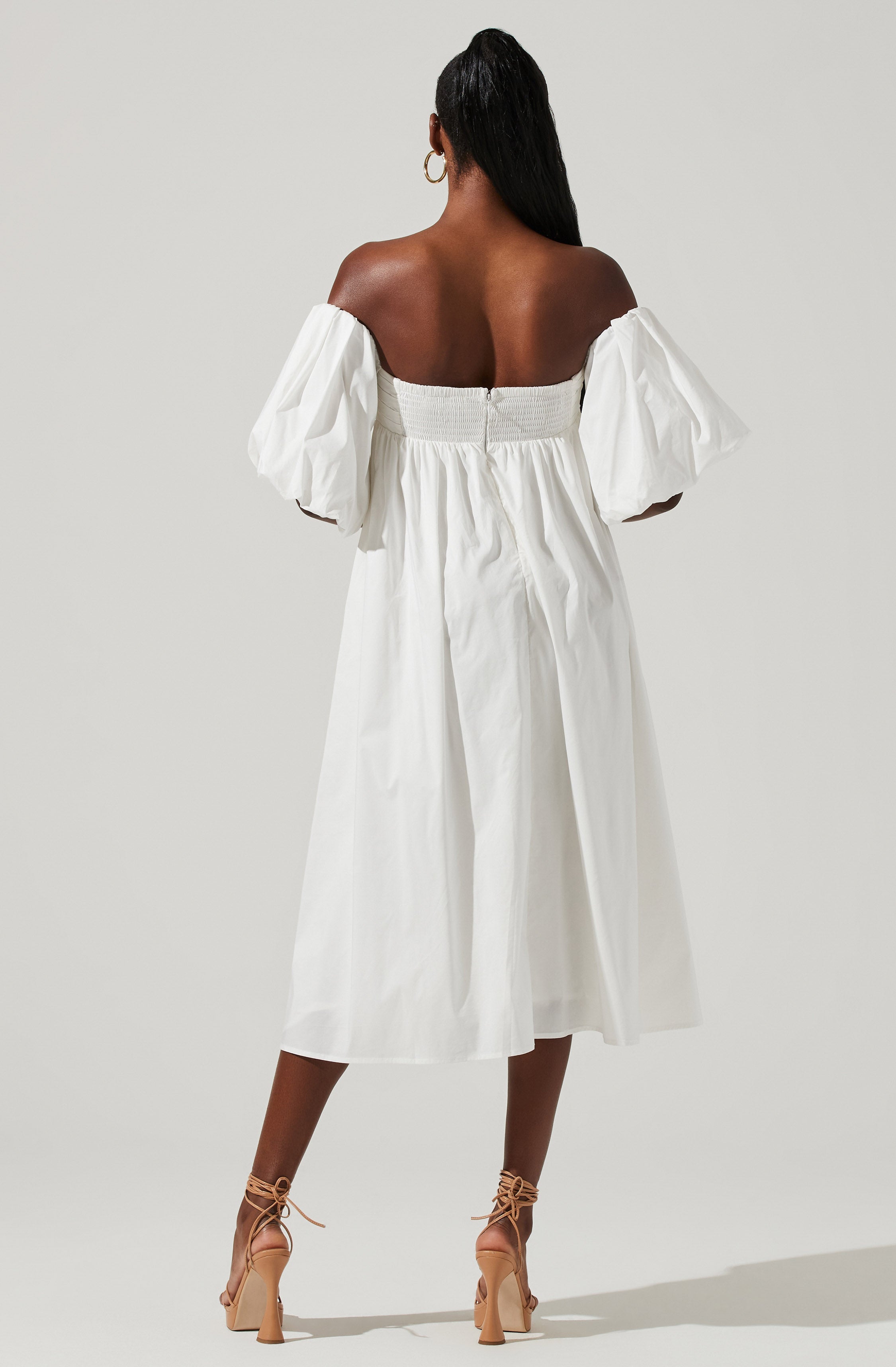 Carlin Midi Dress - Off Shoulder Puff Sleeve