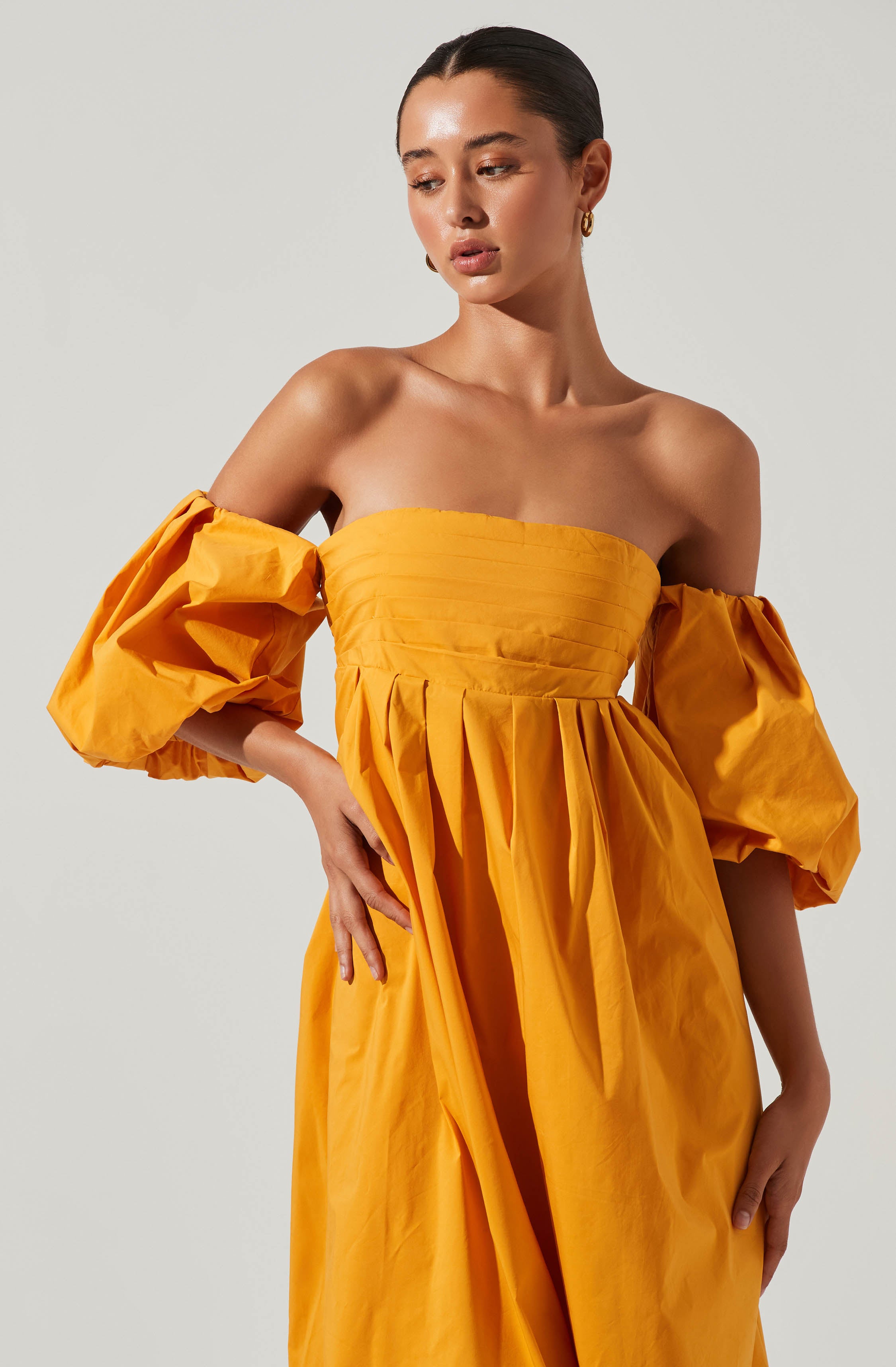 Carlin Midi Dress - Off Shoulder Puff Sleeve