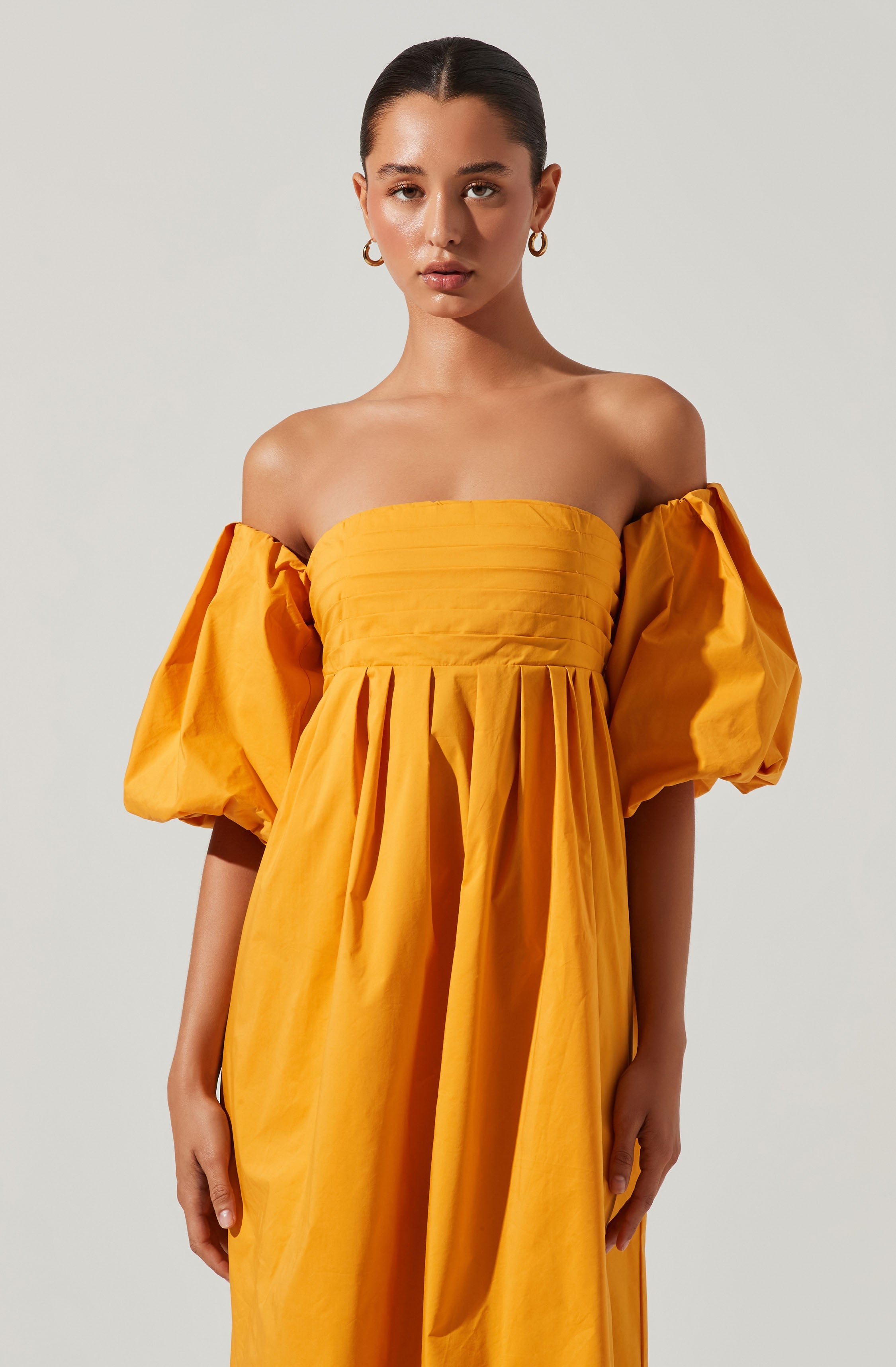 Carlin Midi Dress - Off Shoulder Puff Sleeve