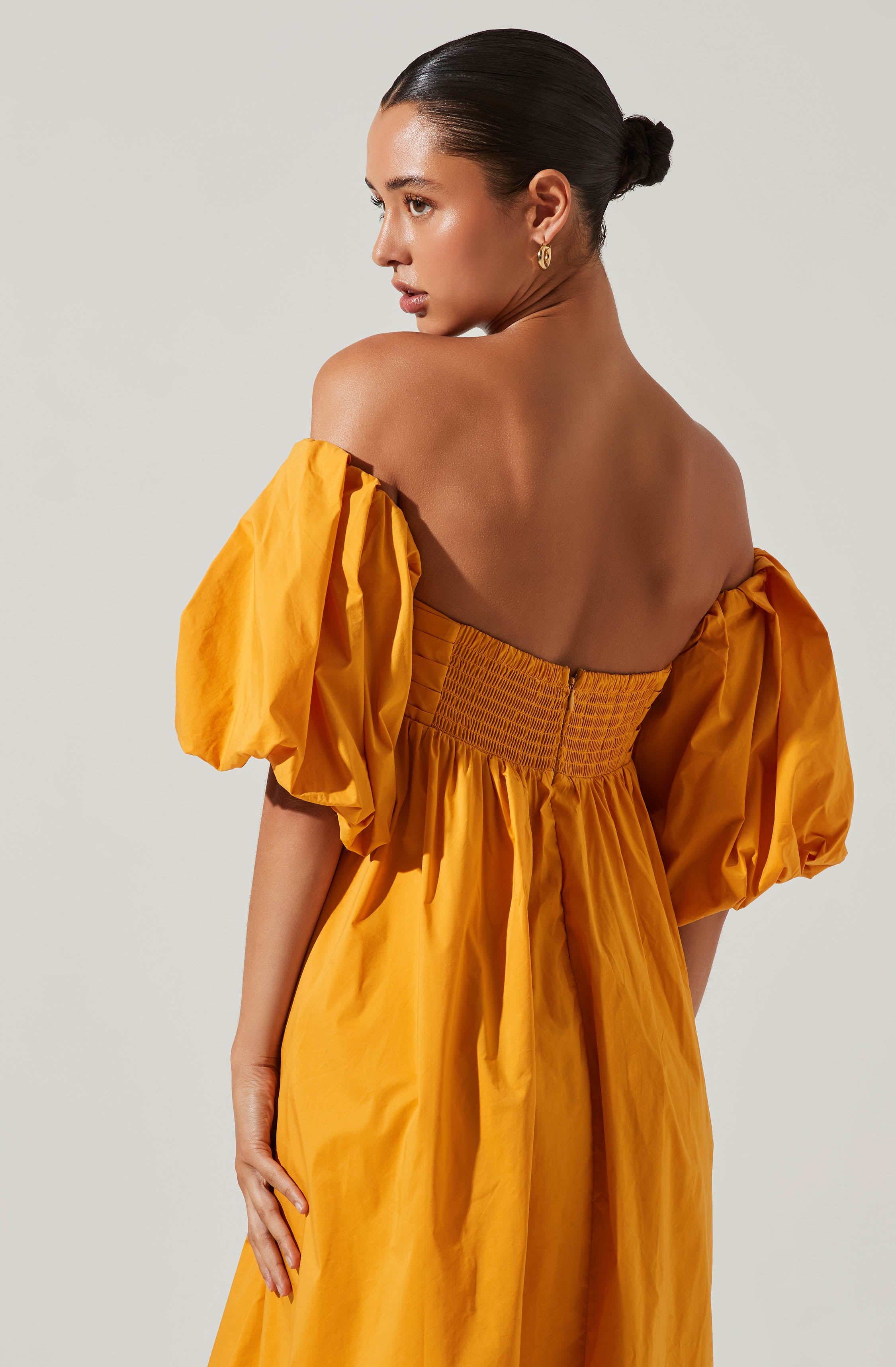 Carlin Midi Dress - Off Shoulder Puff Sleeve