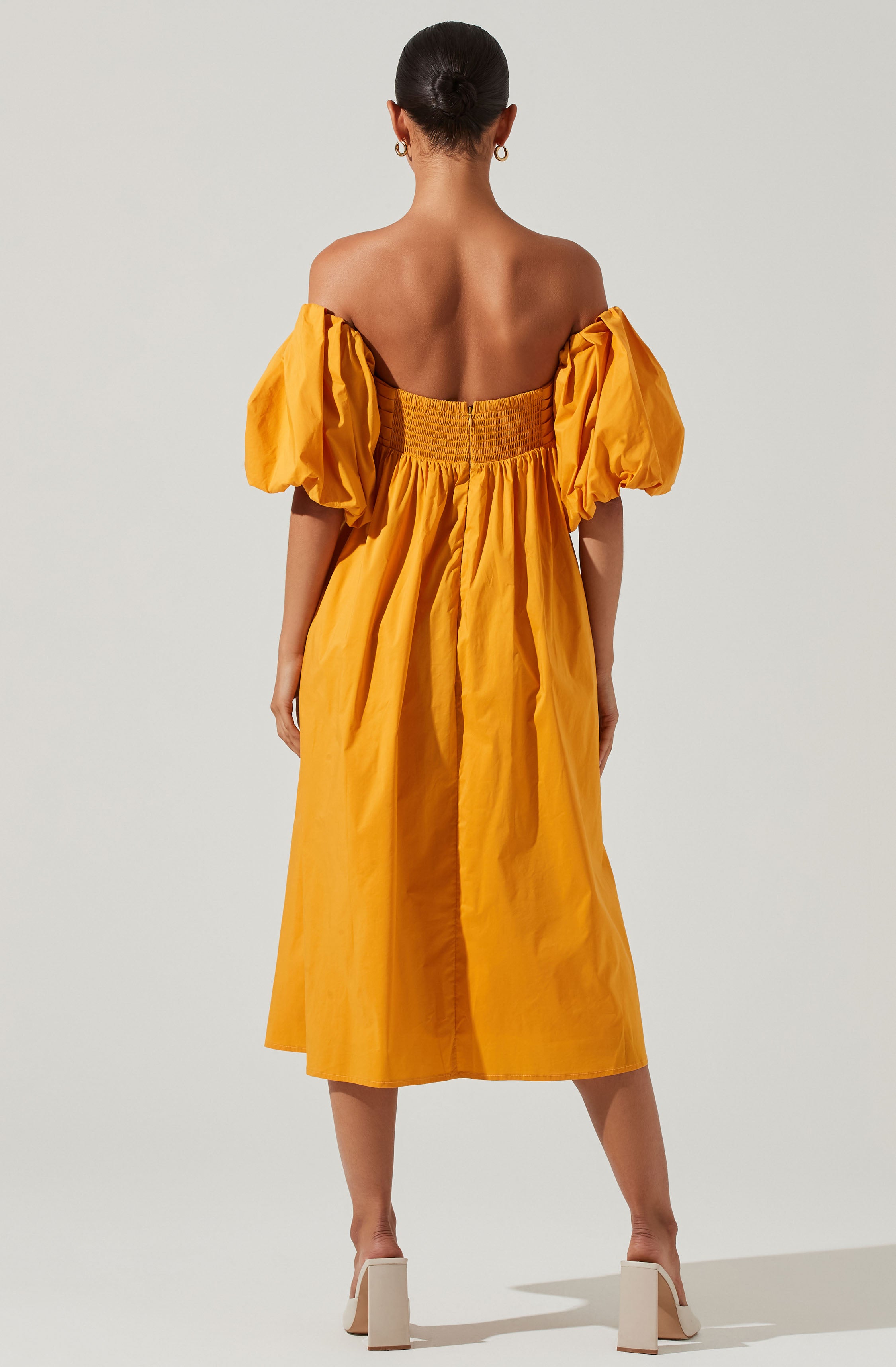 Carlin Midi Dress - Off Shoulder Puff Sleeve