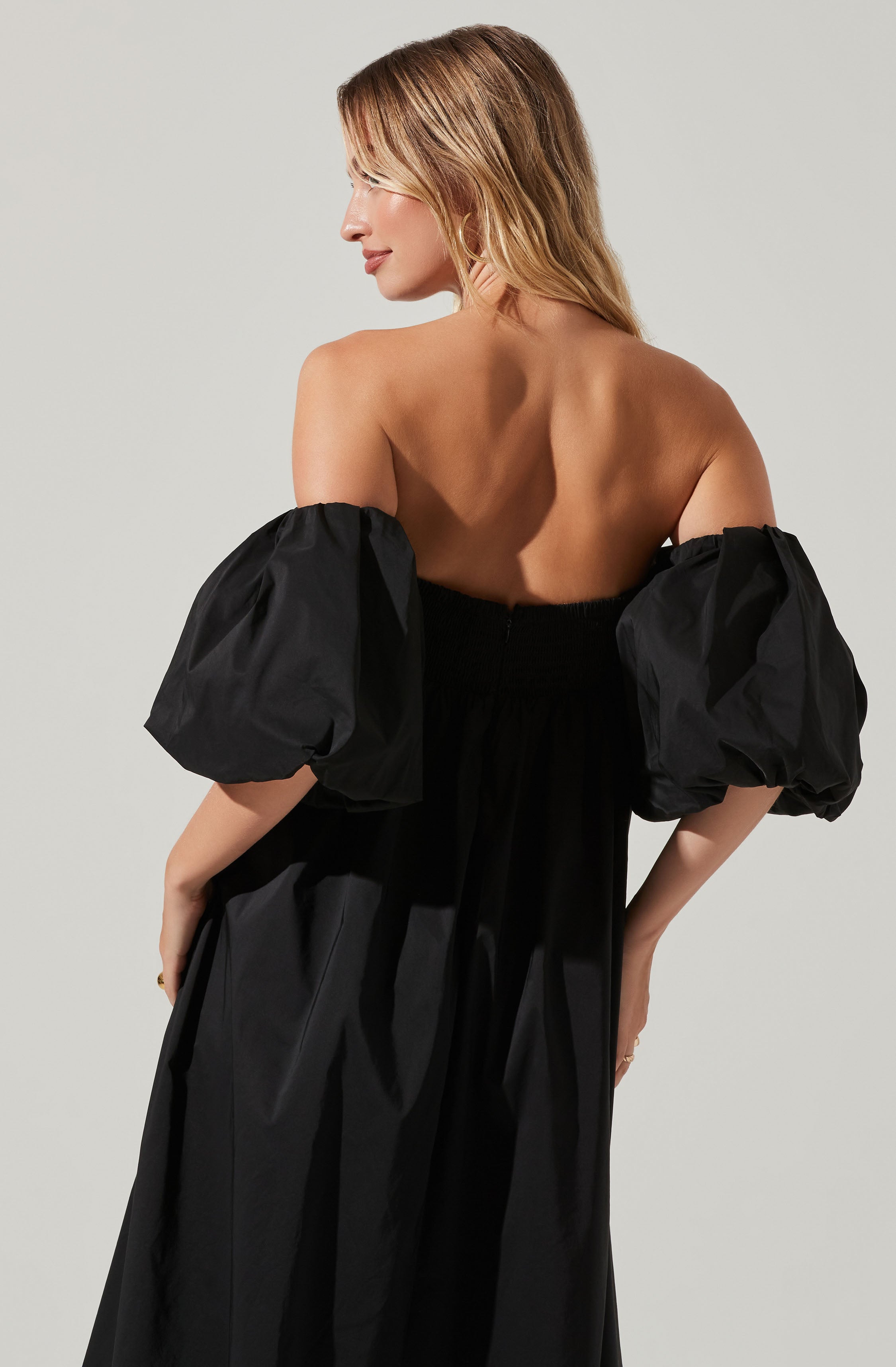 Carlin Midi Dress - Off Shoulder Puff Sleeve