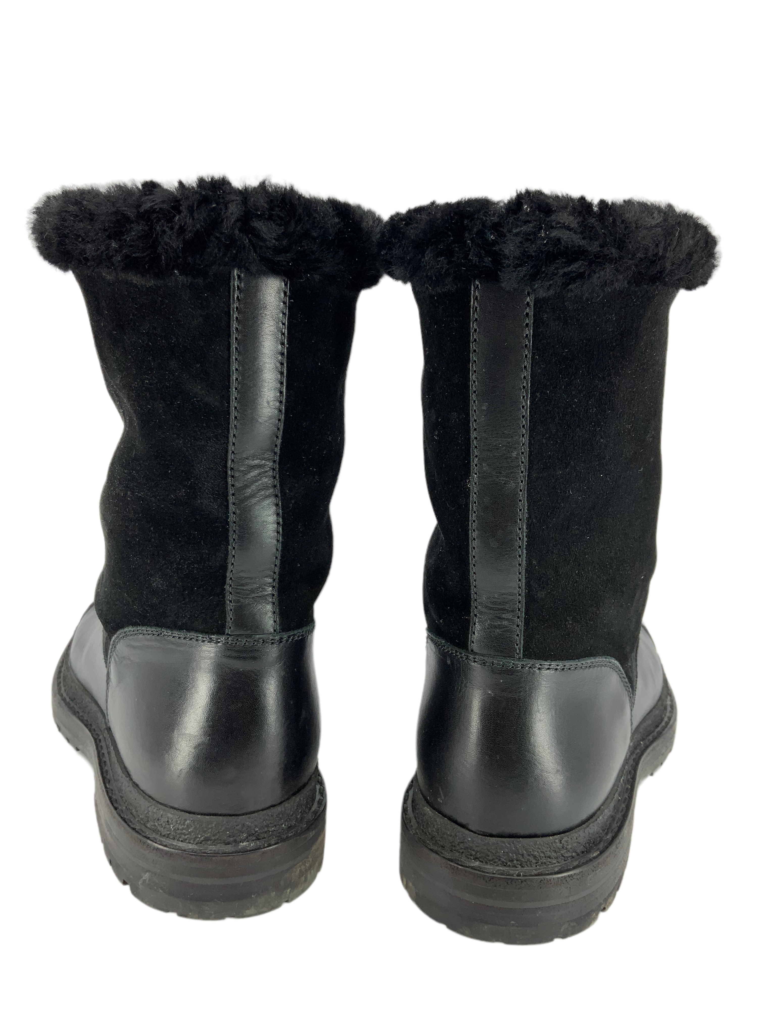 Chanel 16B Winter Boots - Suede Shearling Fur Zip - Size 7.5