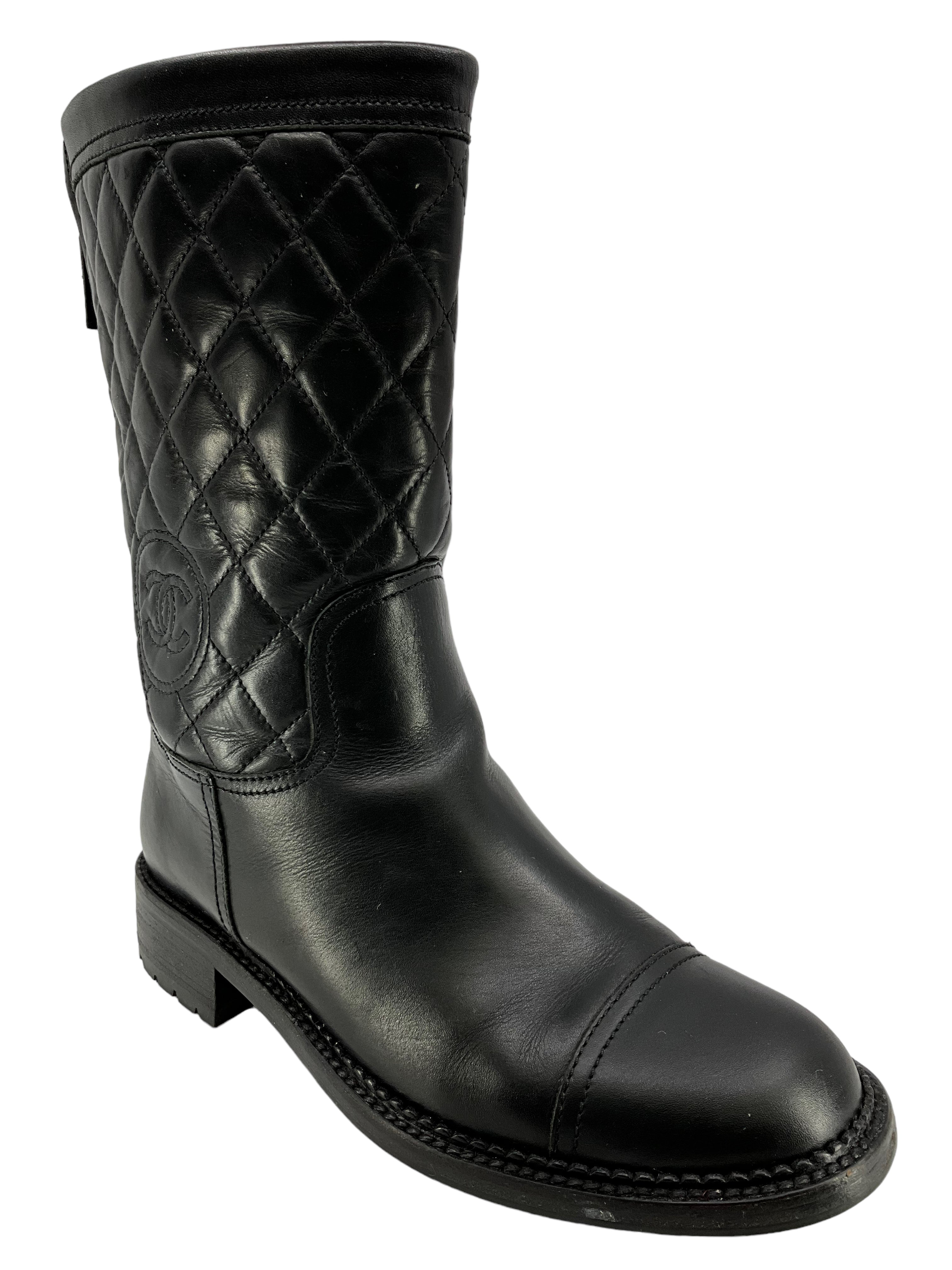 Chanel Black Calfskin Quilted CC Boots Size 8.5 - Google SEO result