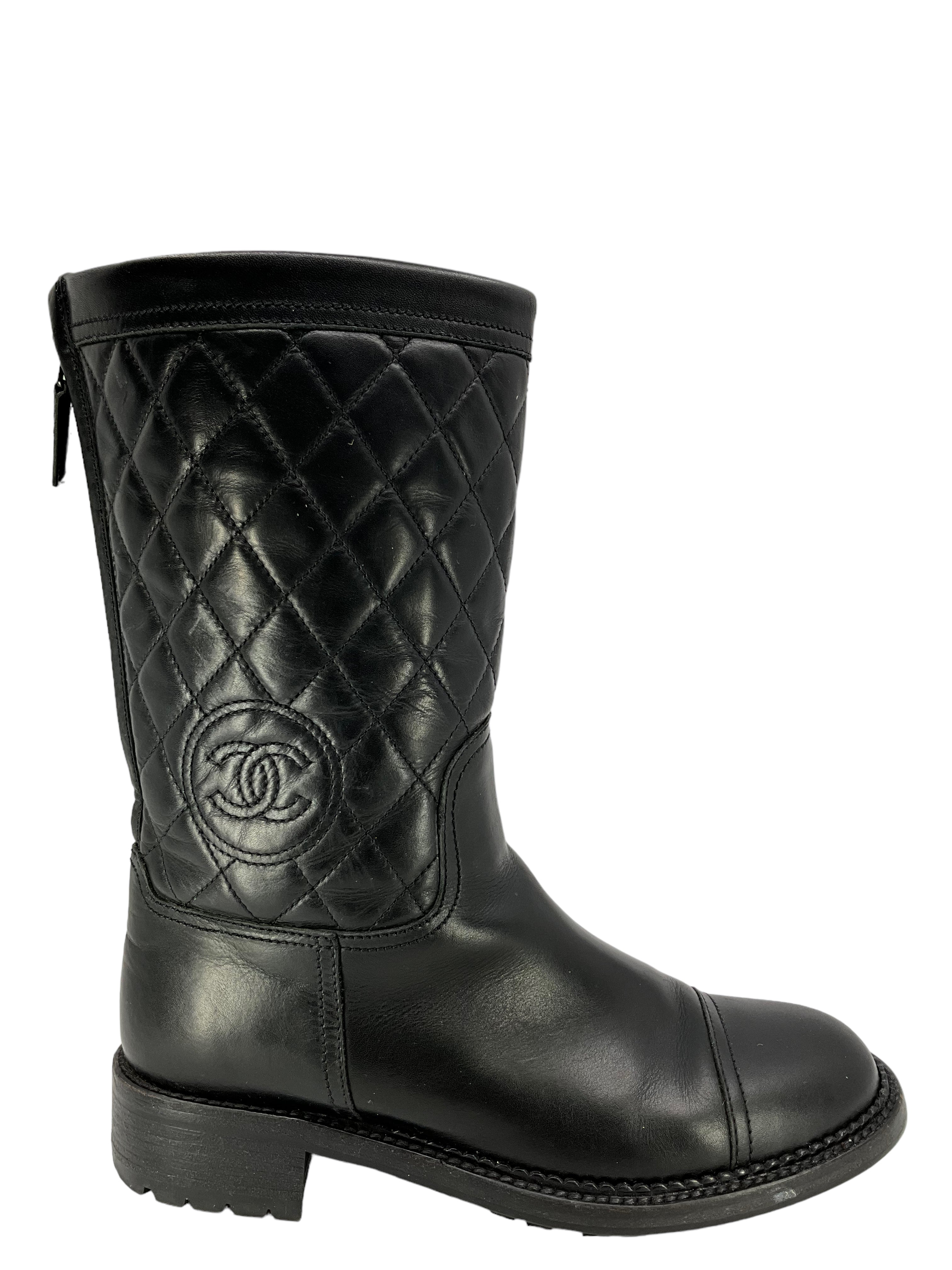 Chanel Black Calfskin Quilted CC Boots Size 8.5 - Google SEO result