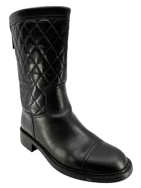 Chanel Black Calfskin Quilted CC Boots Size 8.5 - Google SEO result