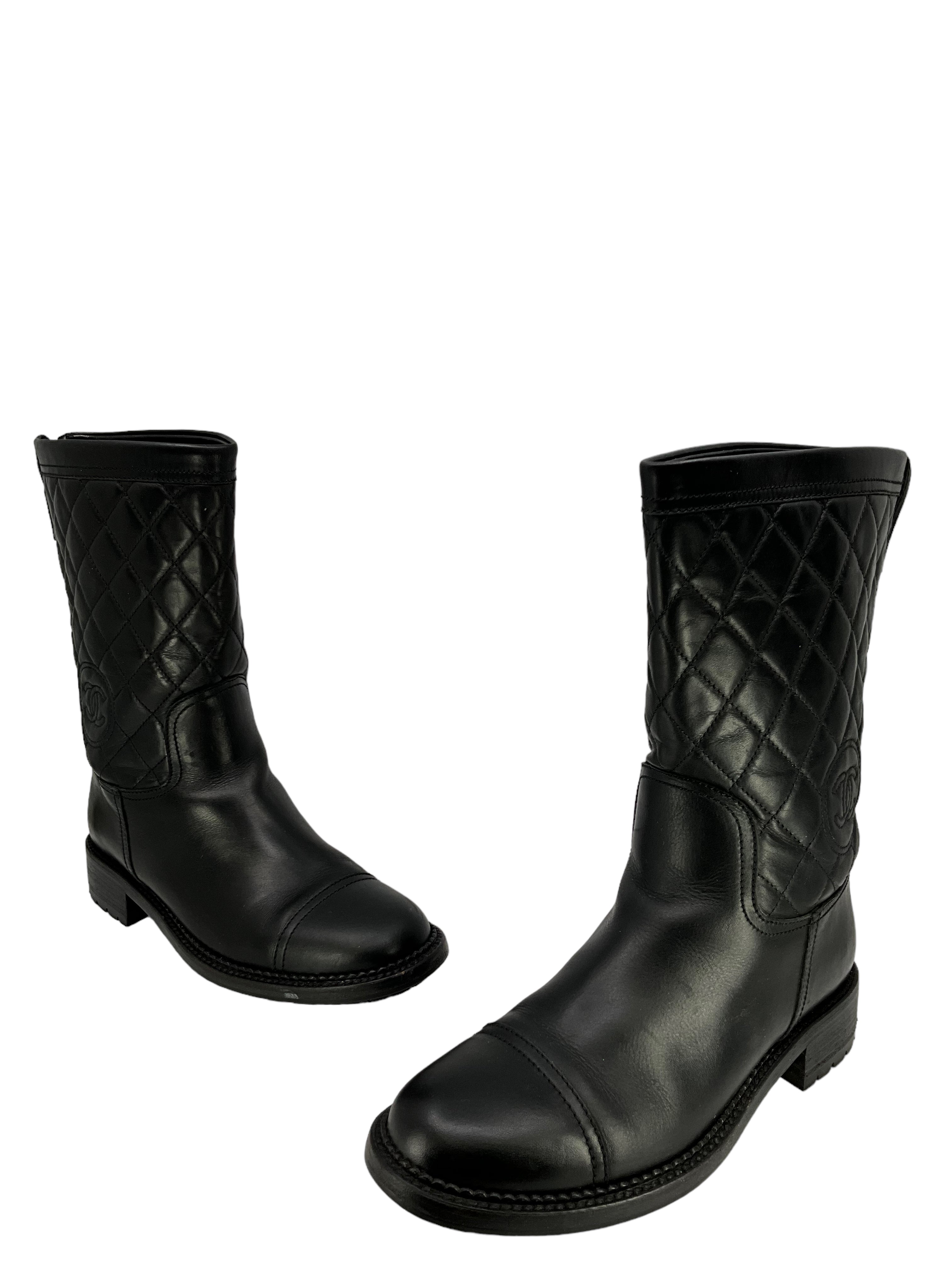 Chanel Black Calfskin Quilted CC Boots Size 8.5 - Google SEO result