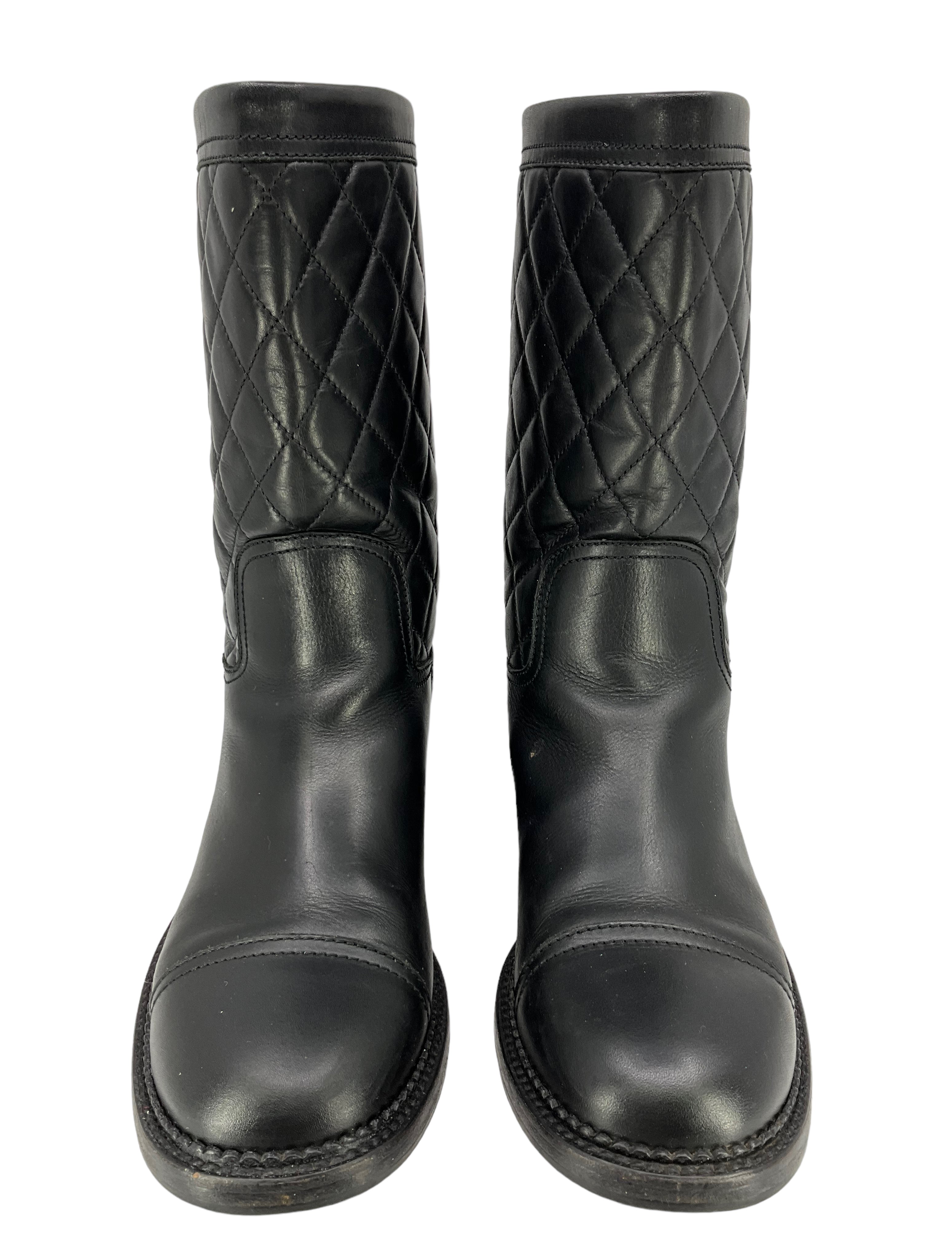 Chanel Black Calfskin Quilted CC Boots Size 8.5 - Google SEO result