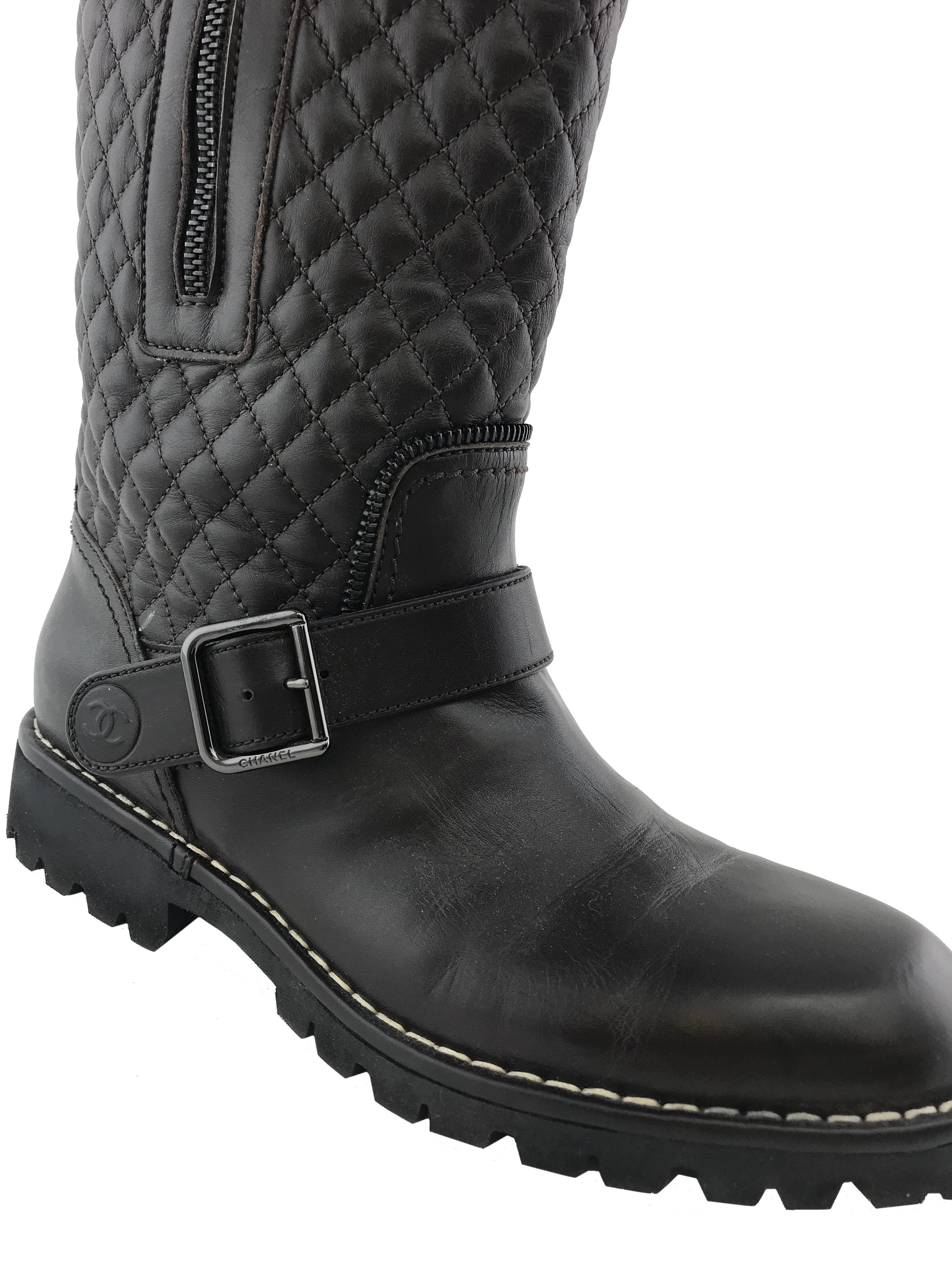 Chanel Quilted Leather Boots, Mid Calf, Size 9