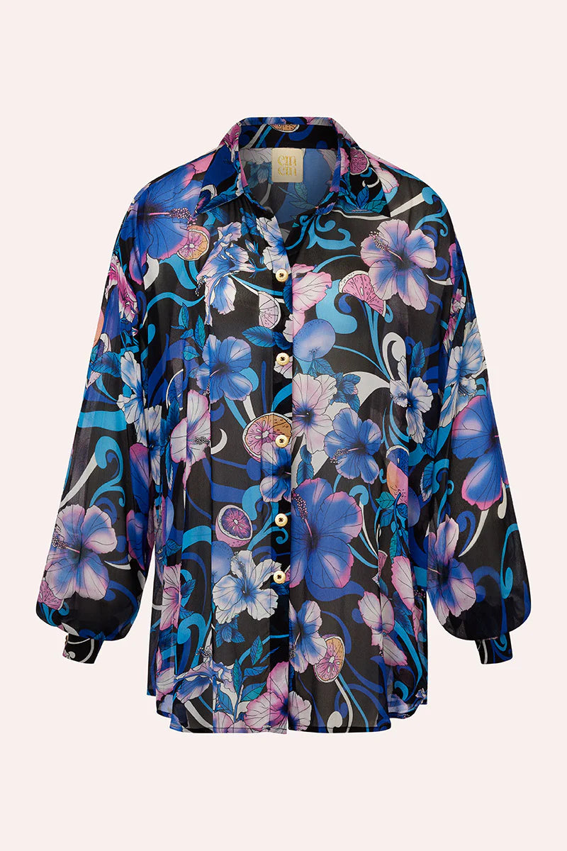 Cin Cin Solace Button Up Shirt - Hibiscus Blue