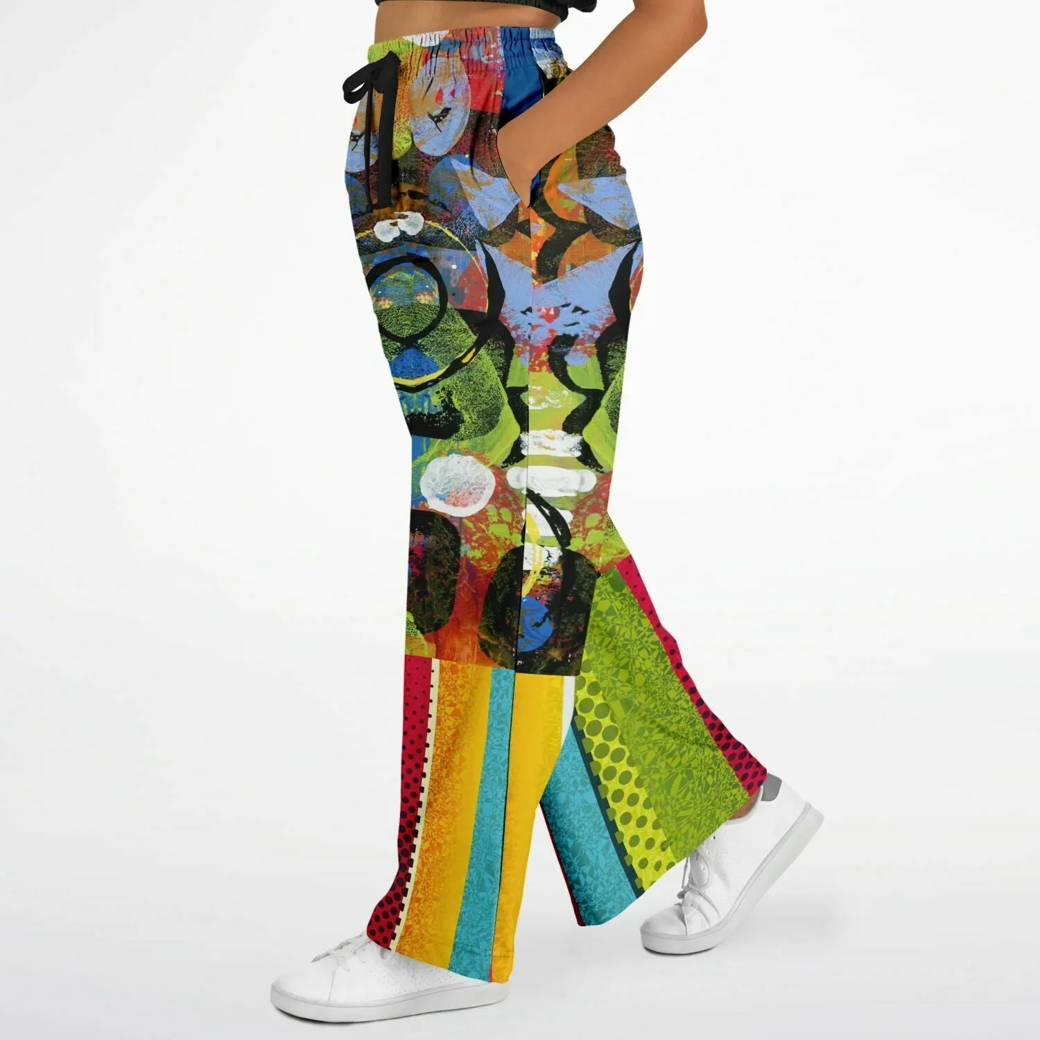 Circus-inspired striped bellbottom pants