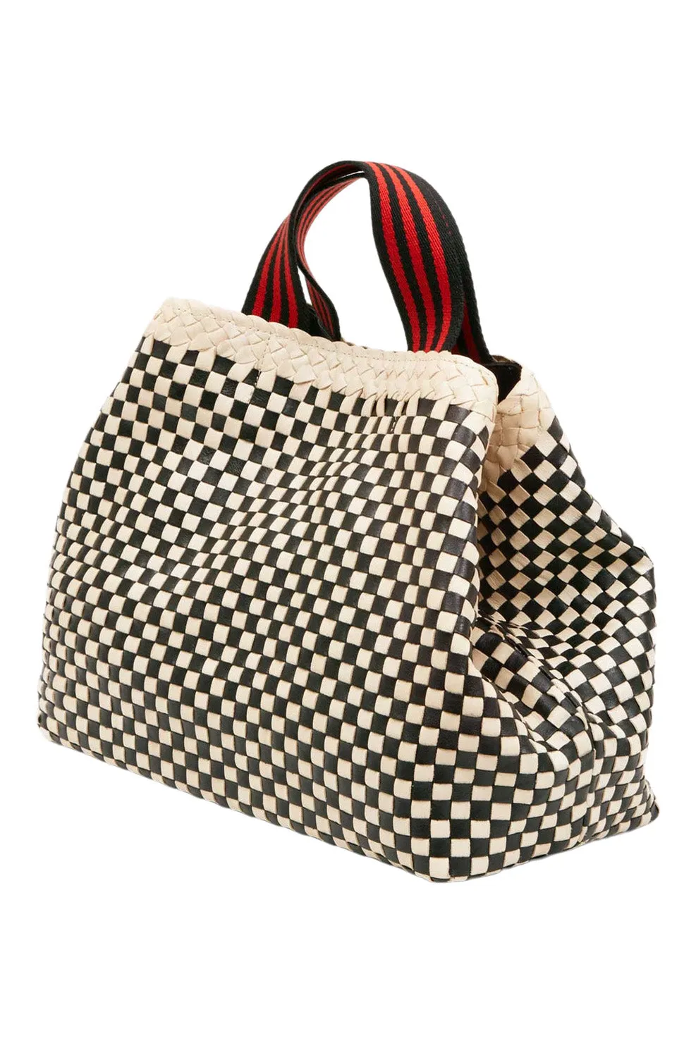 Clare V Bateau Tote Cream Black Border Woven Checker