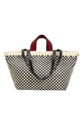 Clare V Bateau Tote Cream Black Border Woven Checker