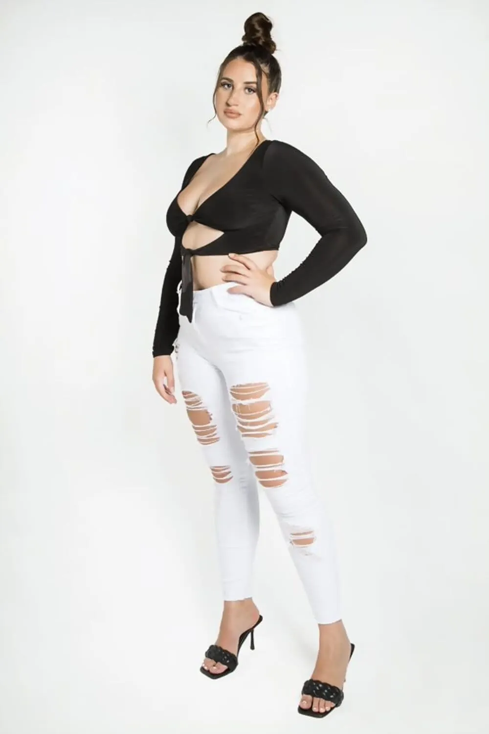 Clarissa Kisses White High Waist Ripped Skinny Jeans