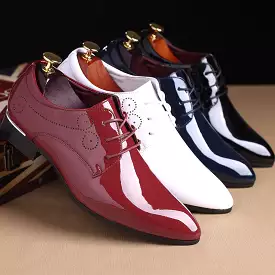 Classic Retro Brogue Shoes Patent Leather Mens Lace-Up Dress Shoes