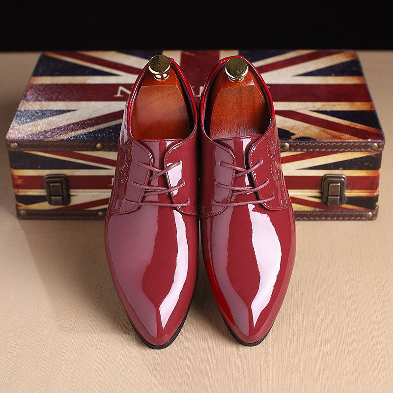 Classic Retro Brogue Shoes Patent Leather Mens Lace-Up Dress Shoes