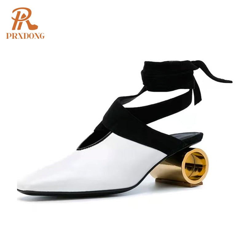 Classics Genuine Leather Retro Dress Pump with Round Toe and Platform