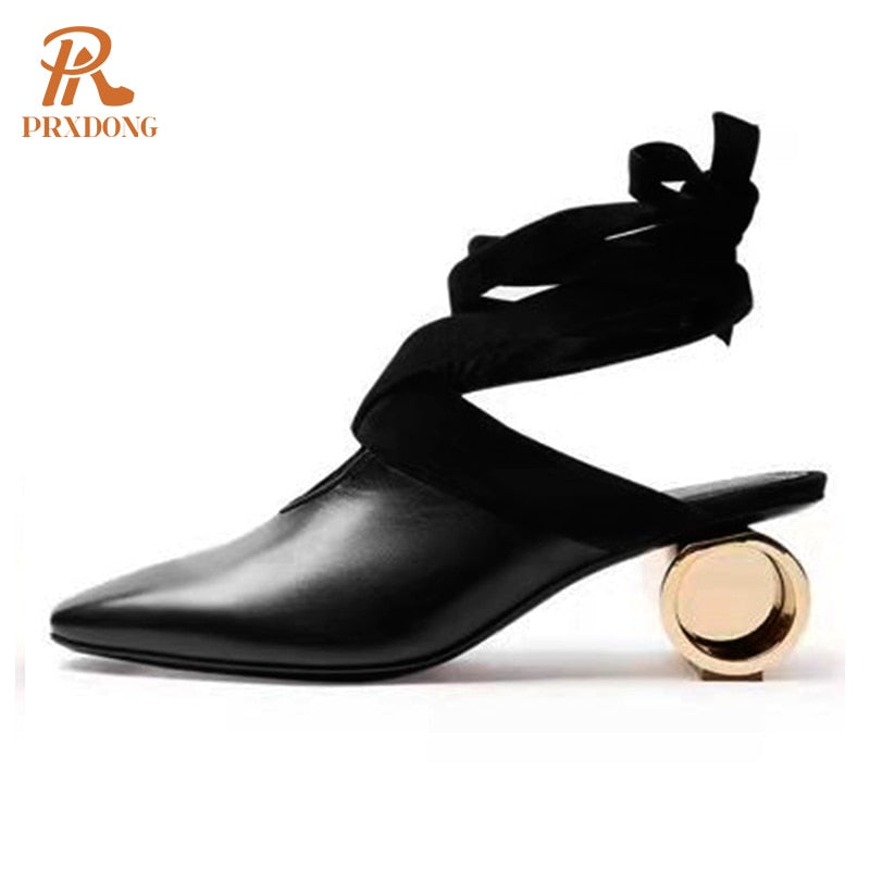 Classics Genuine Leather Retro Dress Pump with Round Toe and Platform