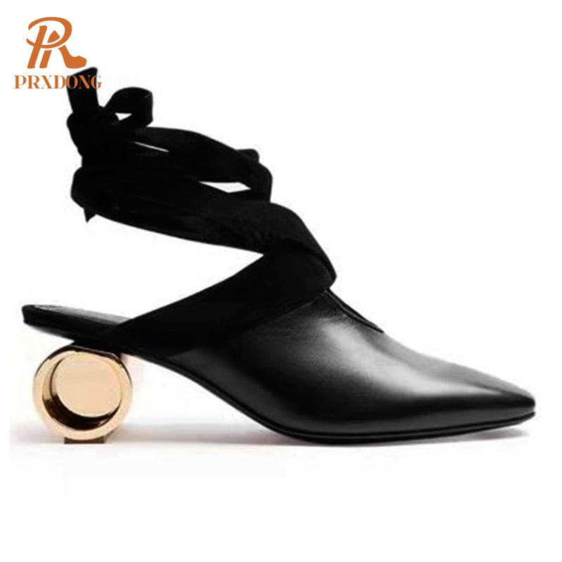 Classics Genuine Leather Retro Dress Pump with Round Toe and Platform