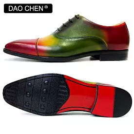 Colorful square cap toe men's dress shoes with laces.