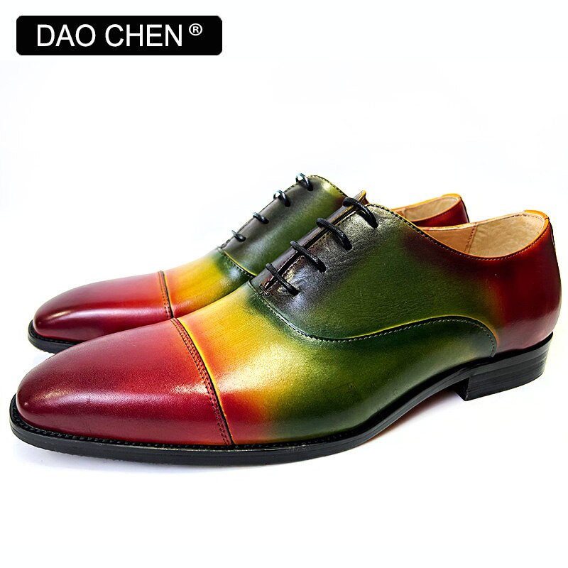 Colorful square cap toe men's dress shoes with laces.