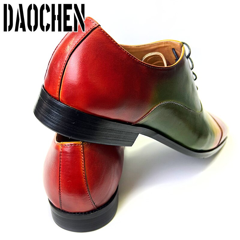 Colorful square cap toe men's dress shoes with laces.